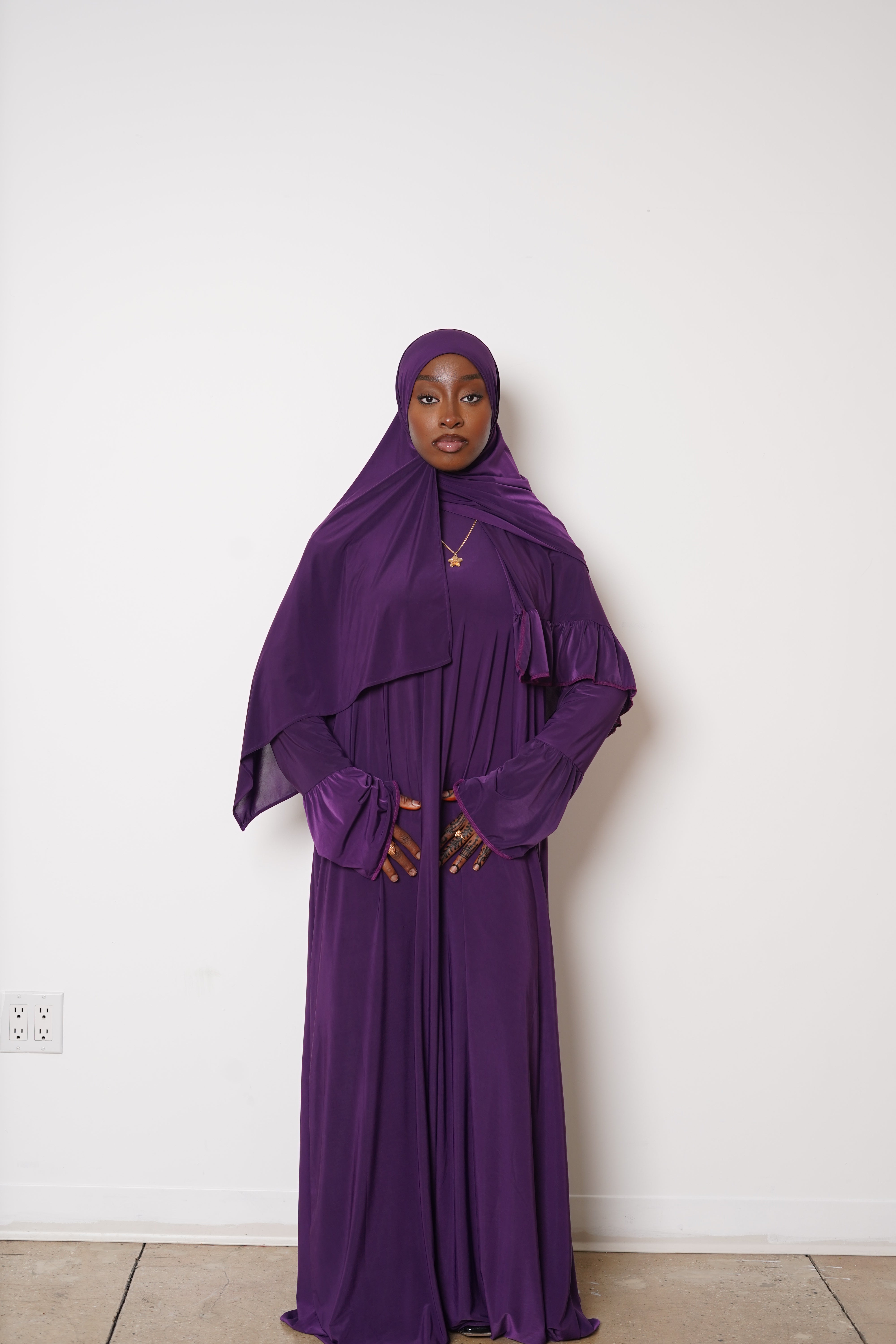 Purple Trim Abaya Hijab Set