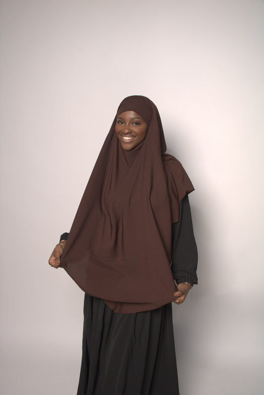 Dark Brown Khimar With Niqab Strings