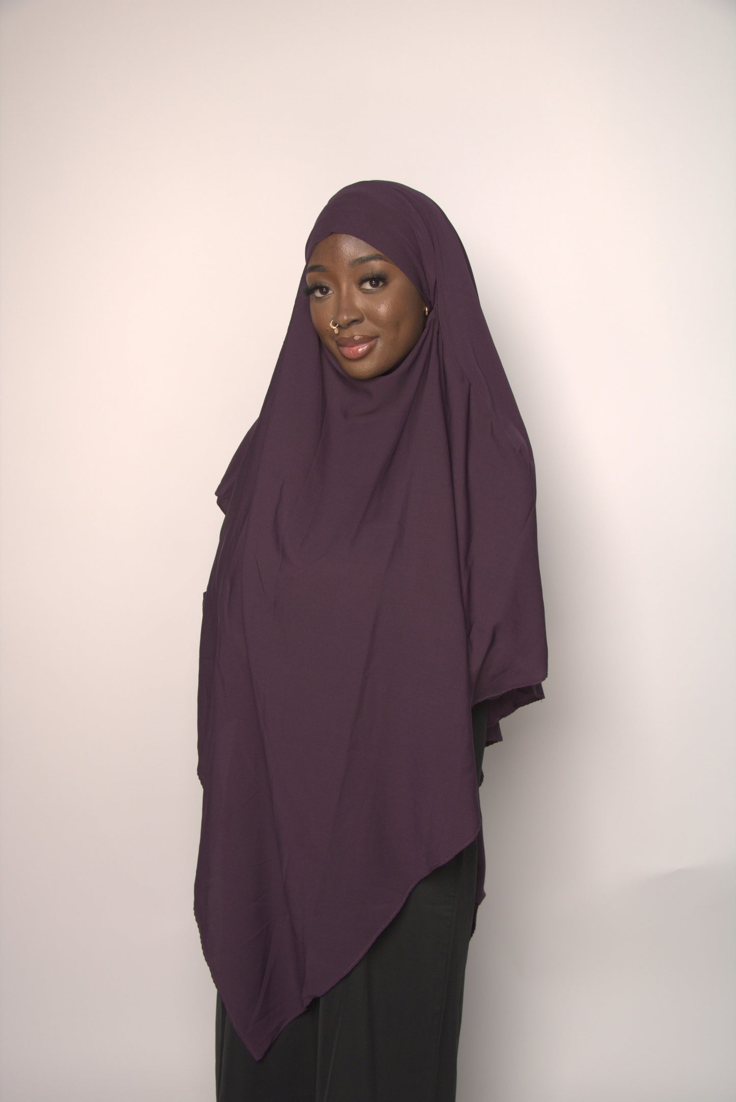 Deep Purple Khimar With Niqab Strings