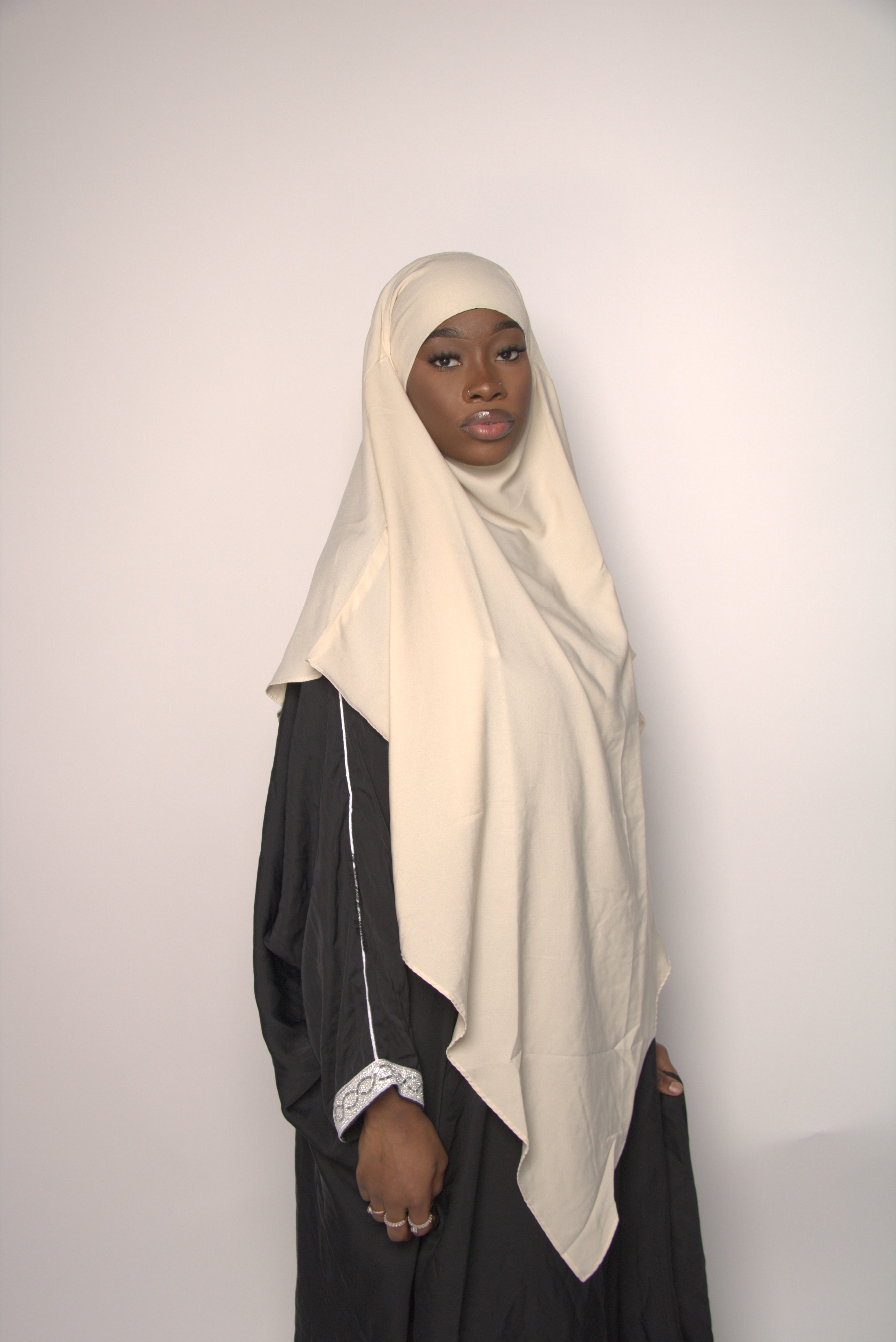 Fawn One-Layer Khimar – Lightweight, Flowy With Niqab Strings