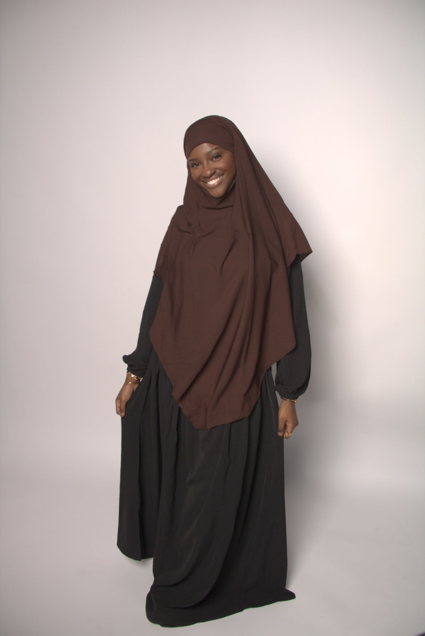 Dark Brown Khimar With Niqab Strings