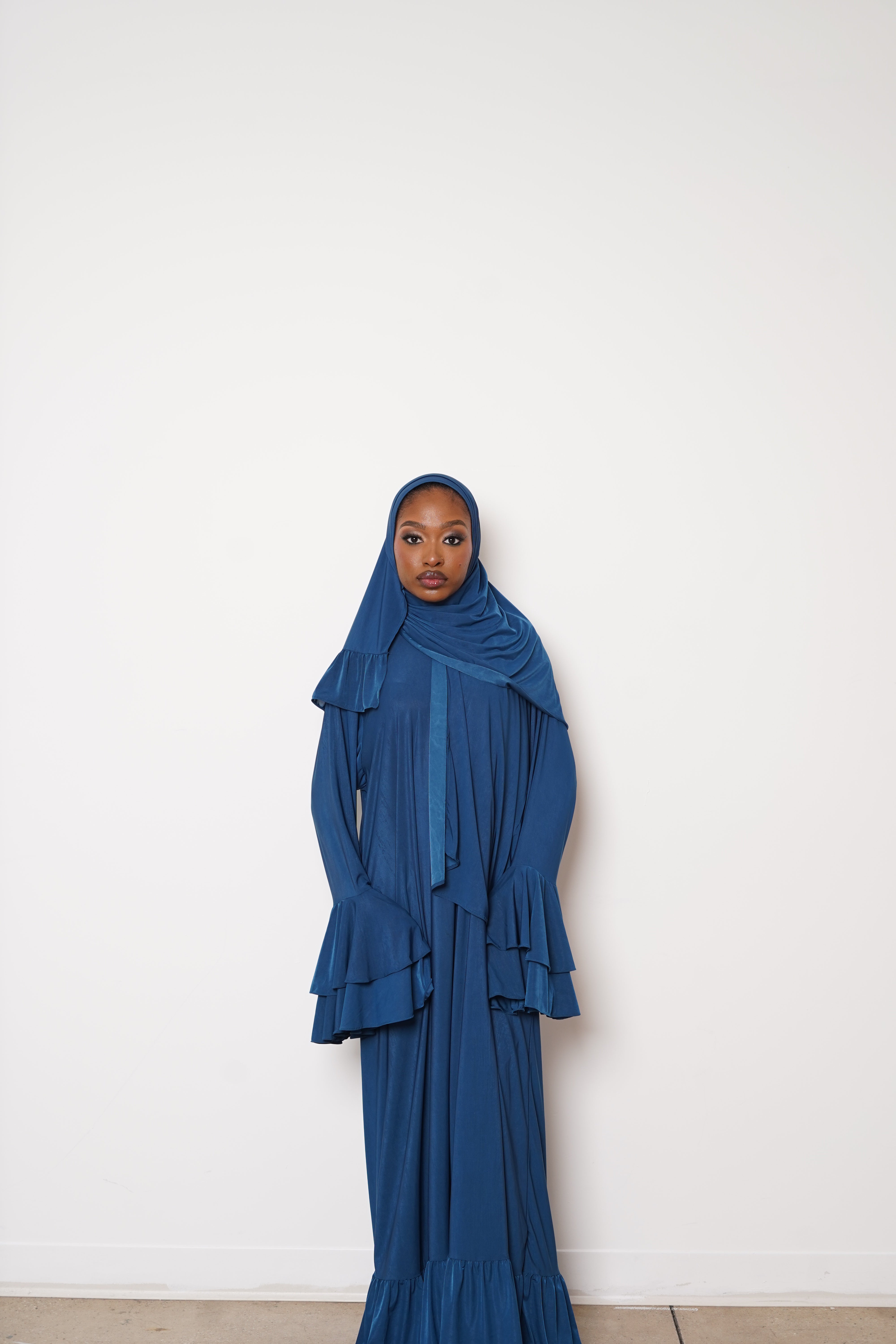 Teal Double Ruffle Abaya Hijab Set