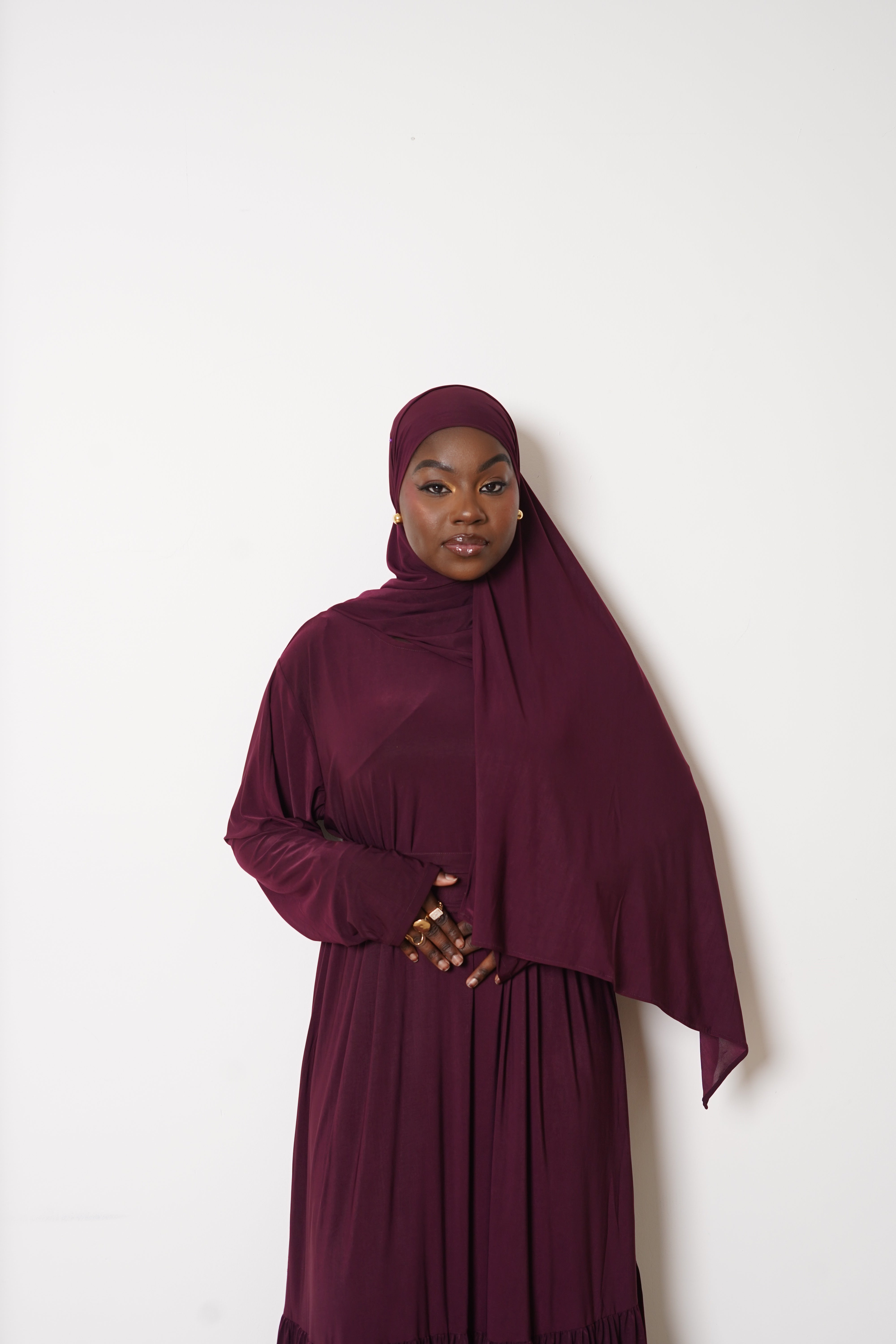 Dark Plum Thick Belt Abaya Hijab Set