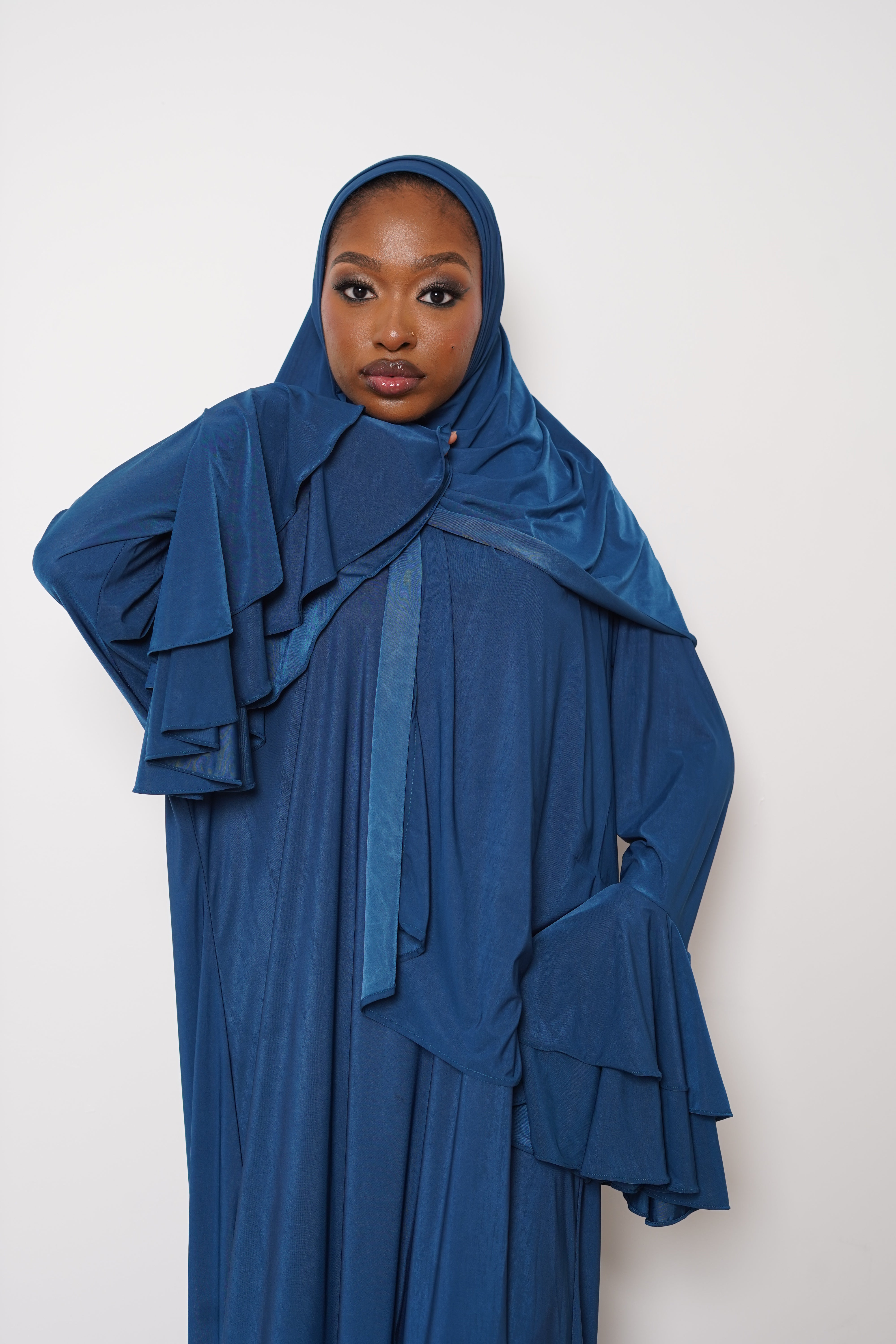 Teal Double Ruffle Abaya Hijab Set