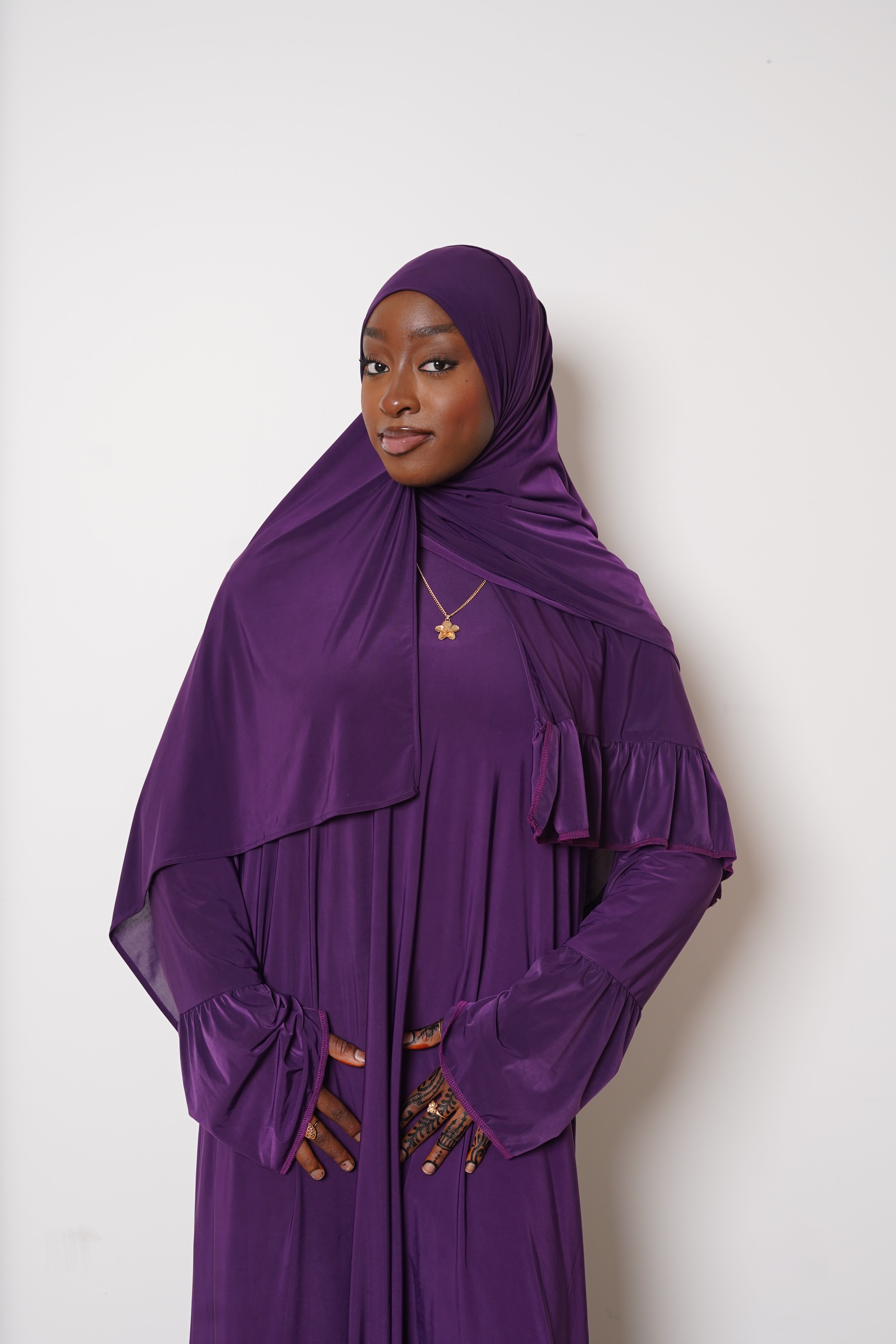 Purple Trim Abaya Hijab Set