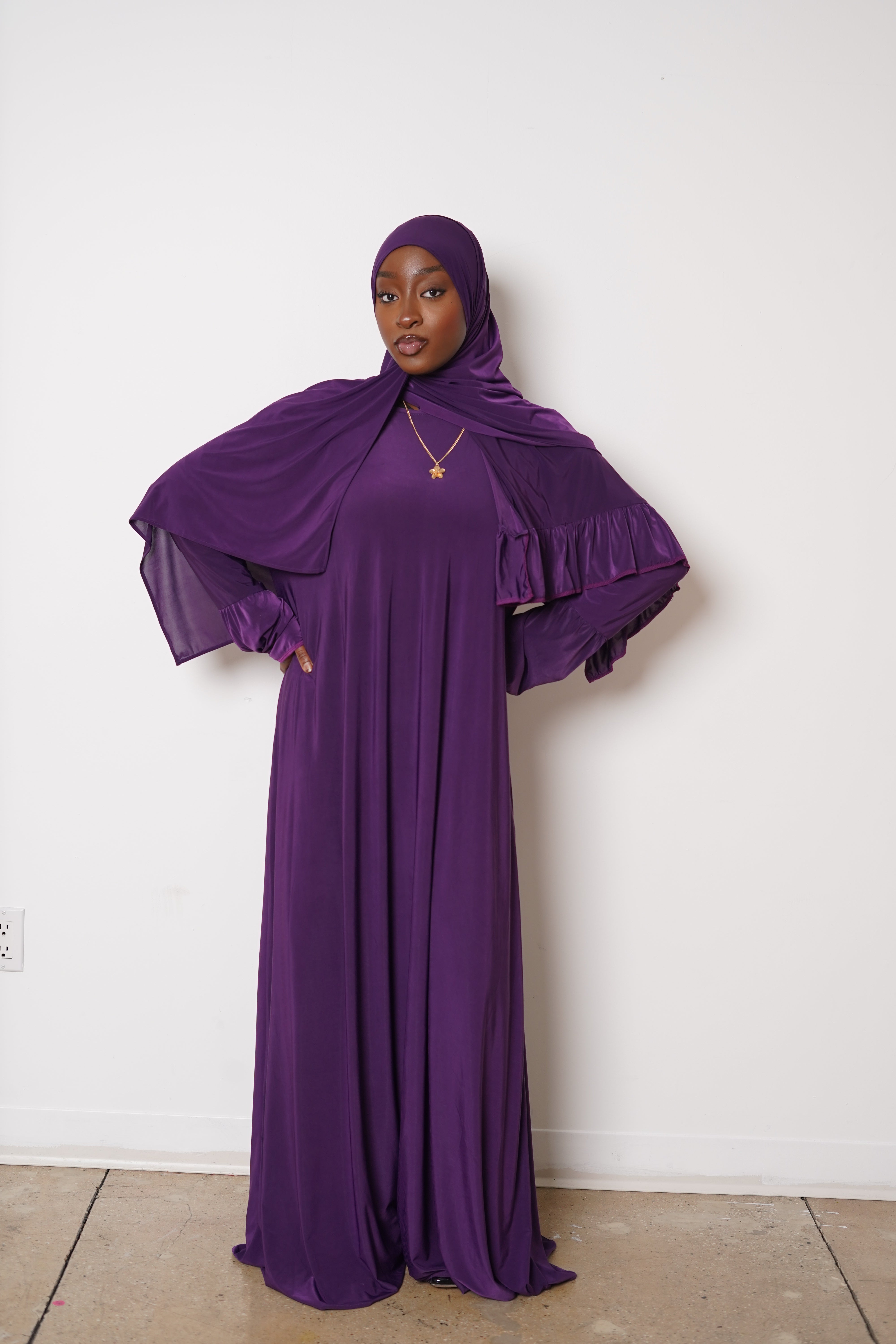 Purple Trim Abaya Hijab Set