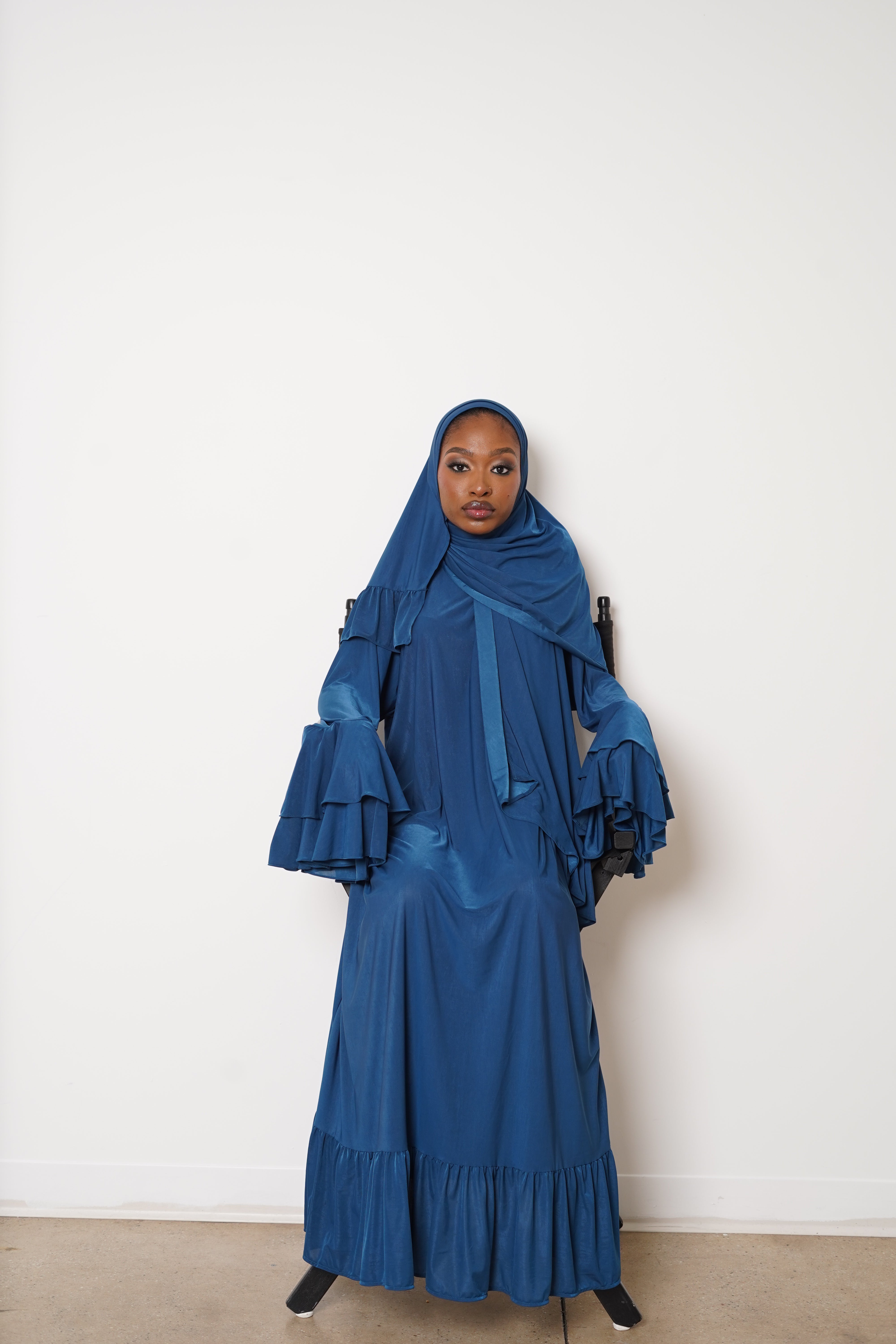 Teal Double Ruffle Abaya Hijab Set
