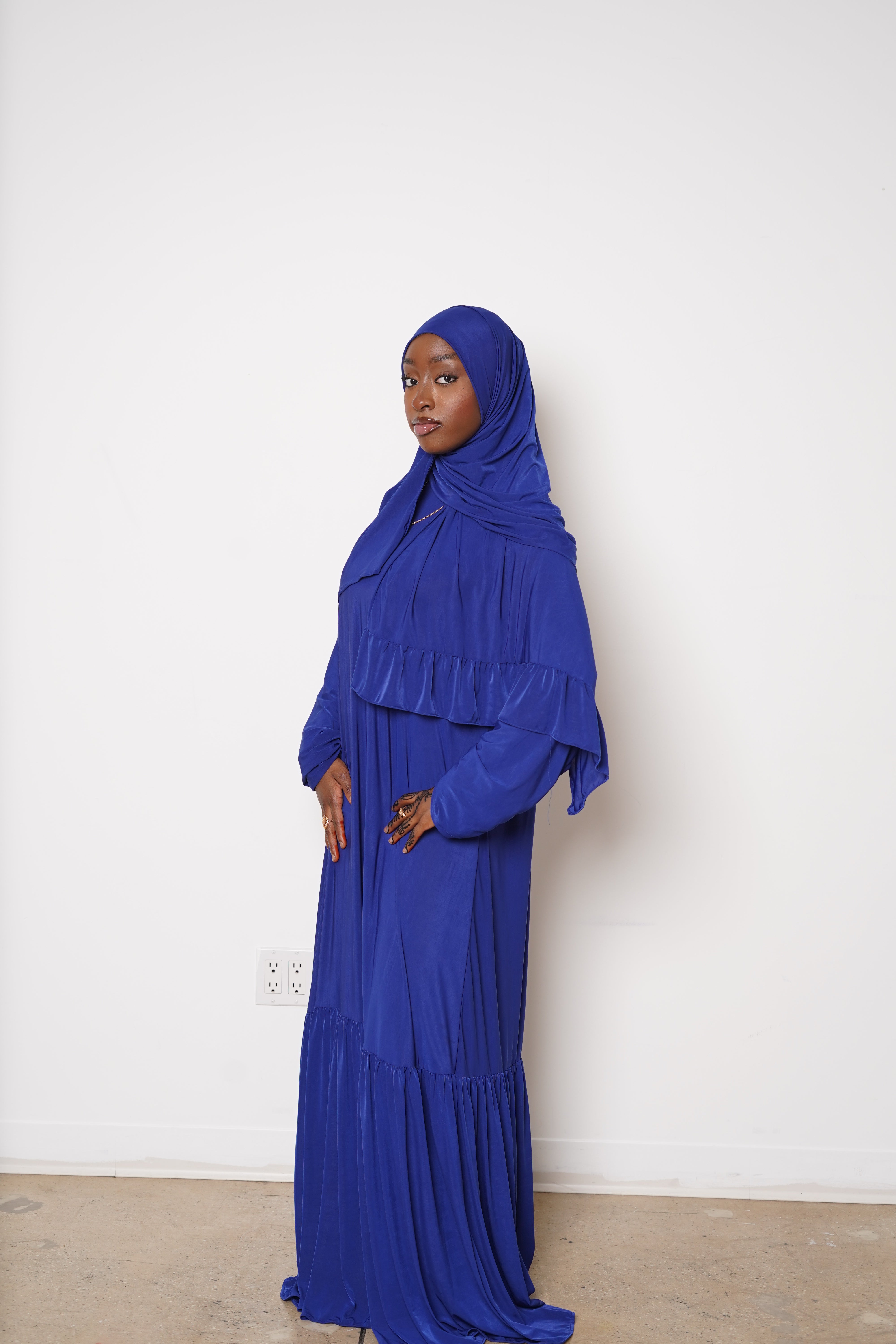 Royal Blue Thick Belt Abaya Hijab Set