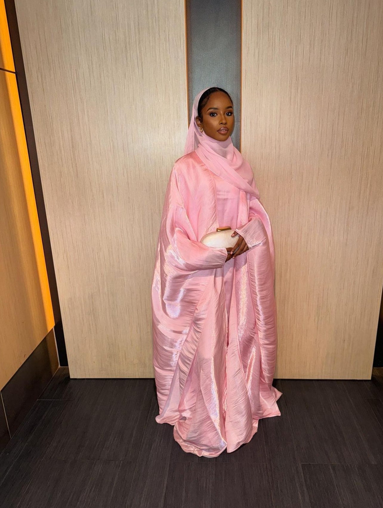 Blush Pink Four Piece Satin Abaya