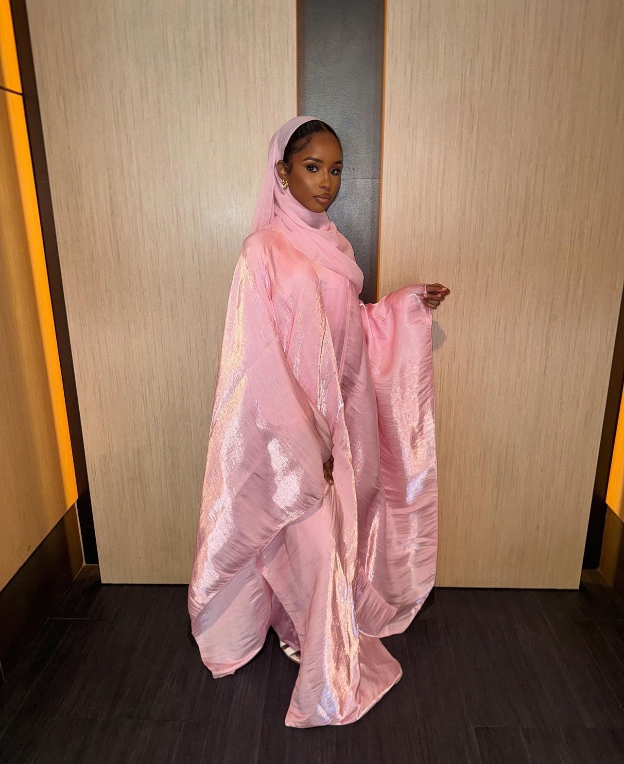 Blush Pink Four Piece Satin Abaya