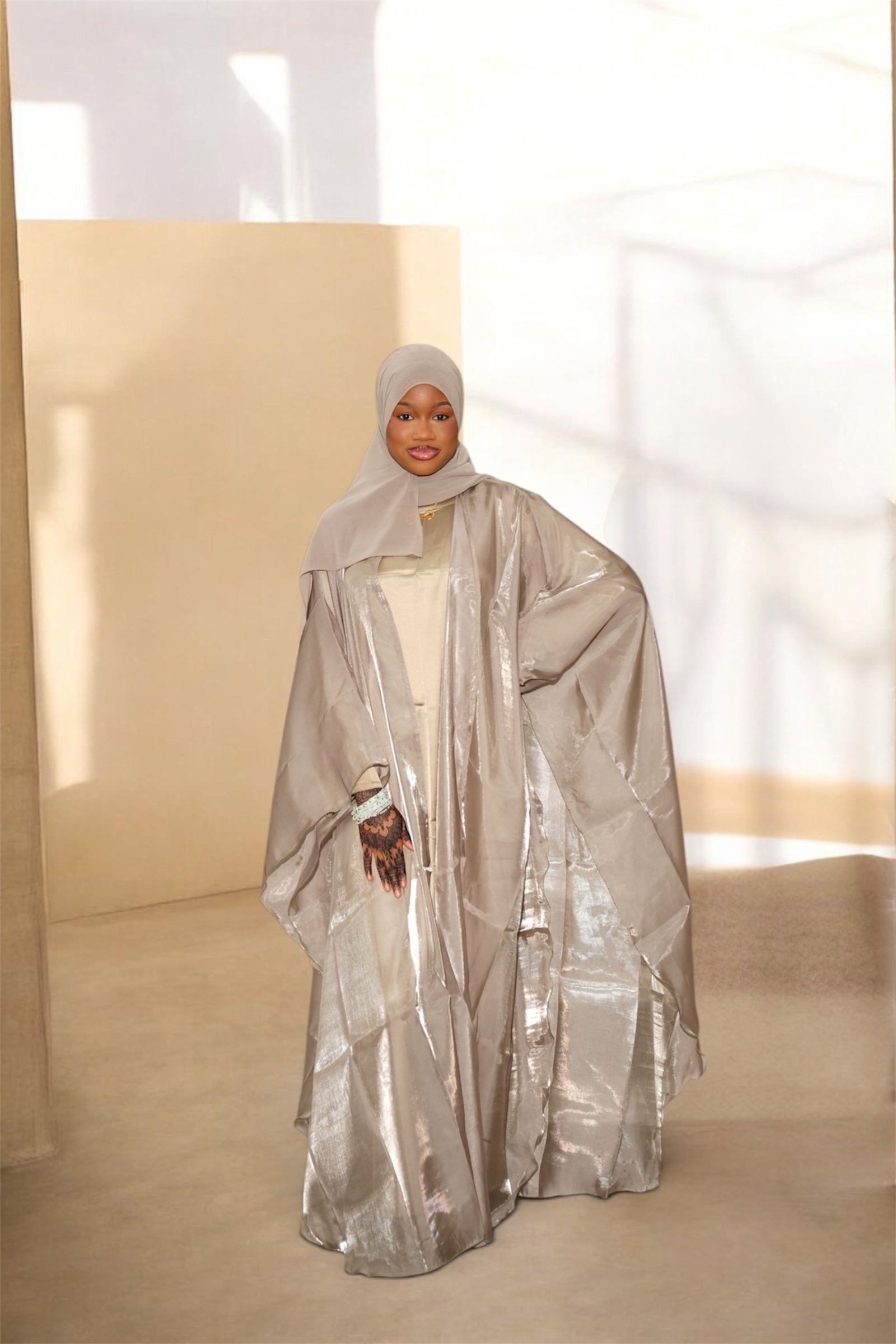 Stone Metallic Abaya Set
