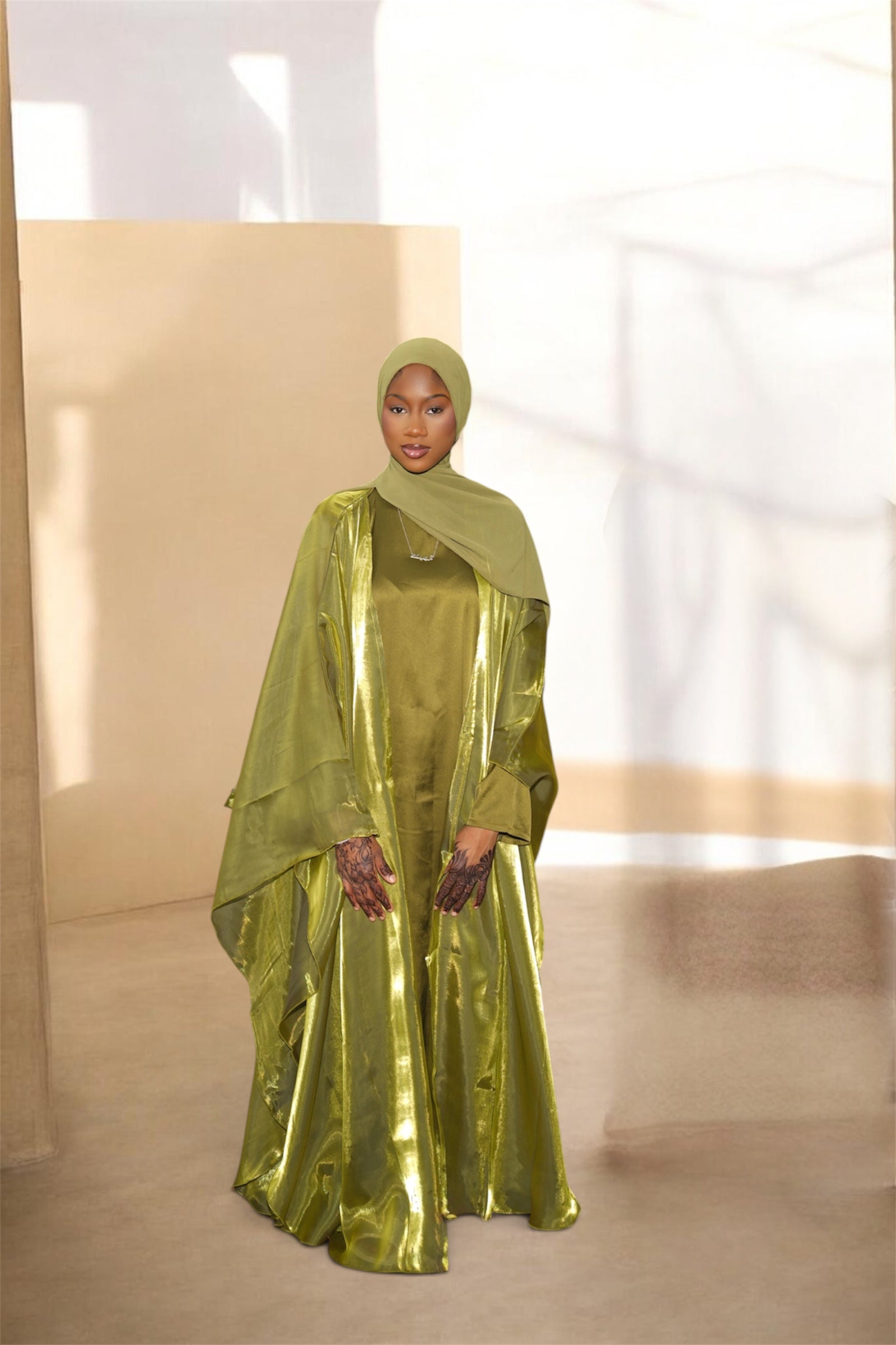 Metallic Green Abaya Set