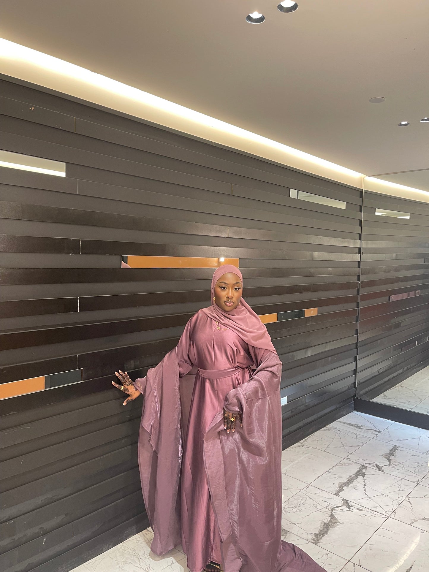 Purple Four Piece Satin Abaya