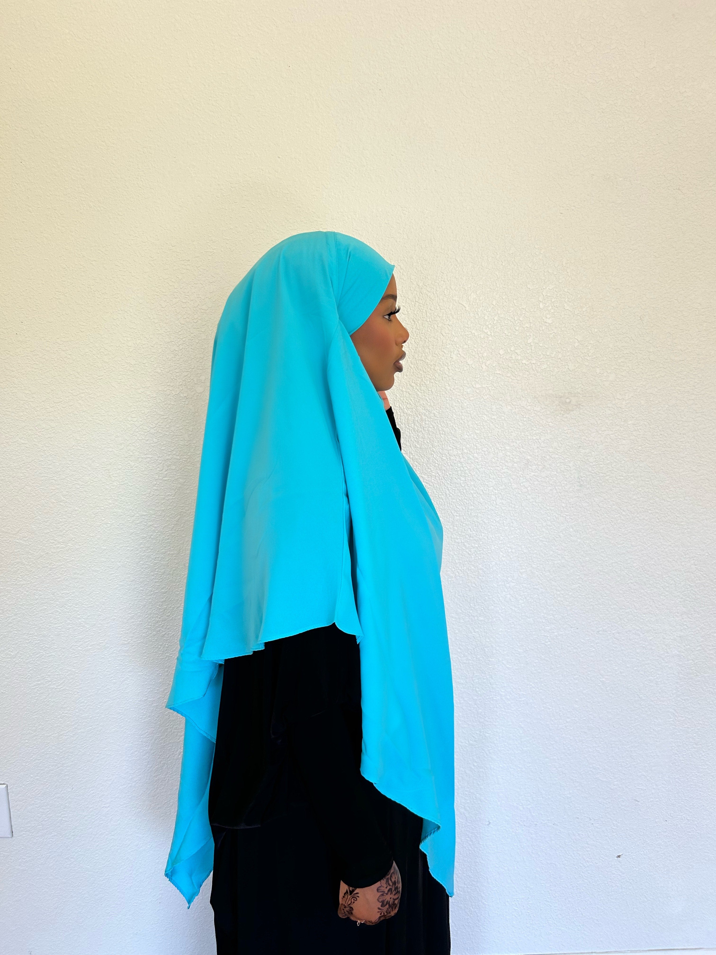 Blue One-Layer Khimar – Lightweight, Flowy With Niqab Strings