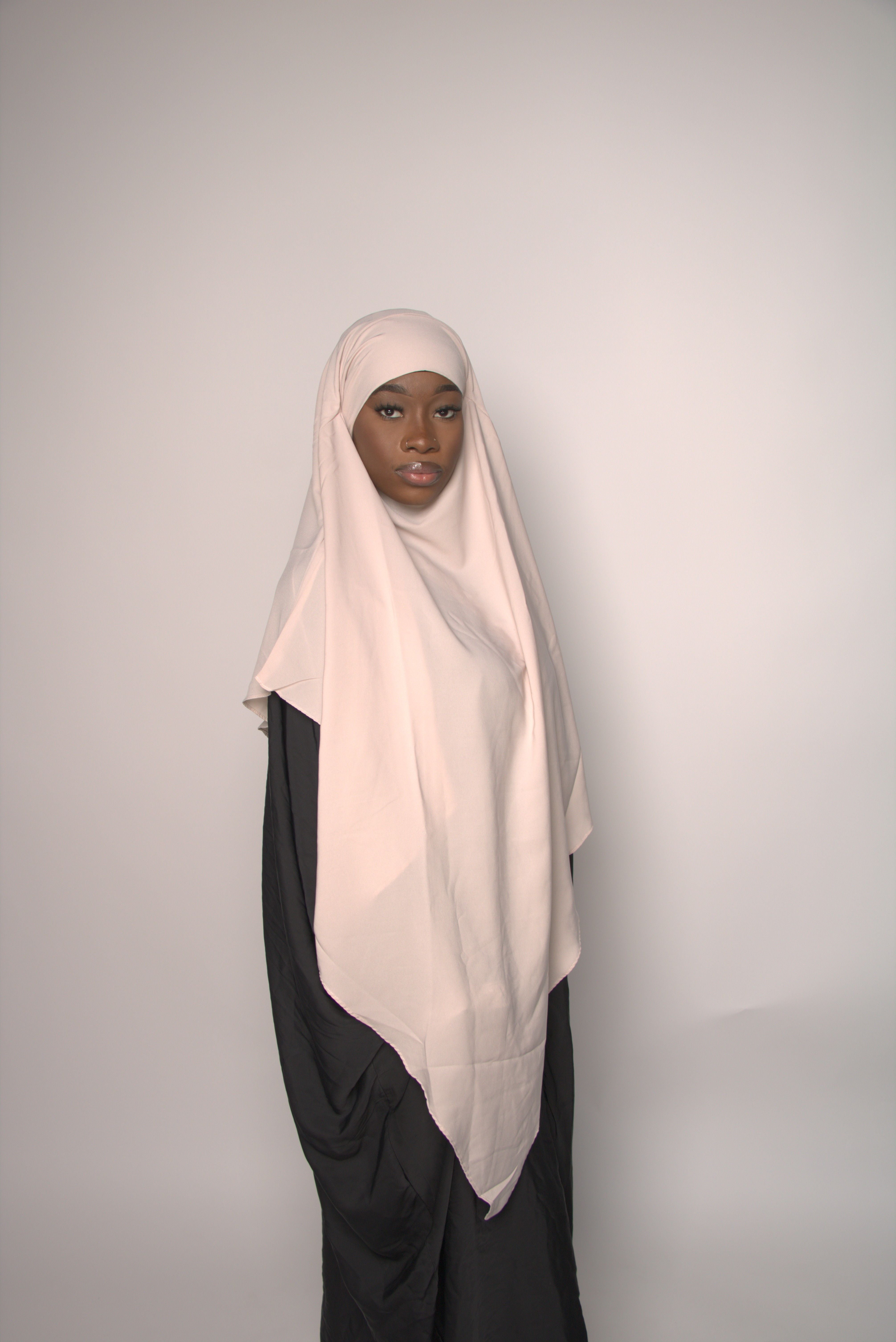 Cream One-Layer Khimar – Lightweight, Flowy With Niqab Strings