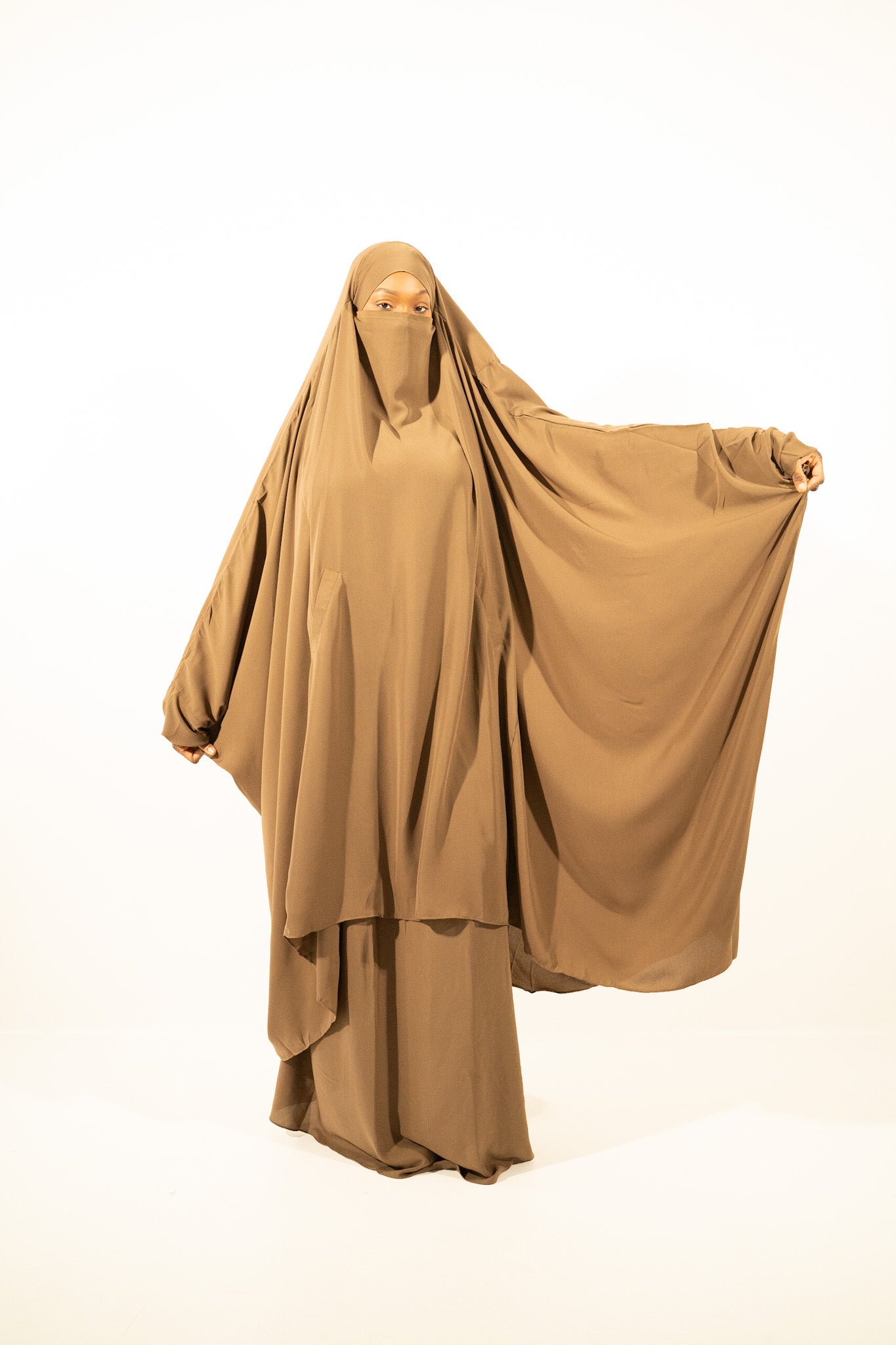 Taupe two piece extra wide butterfly design jilbab
