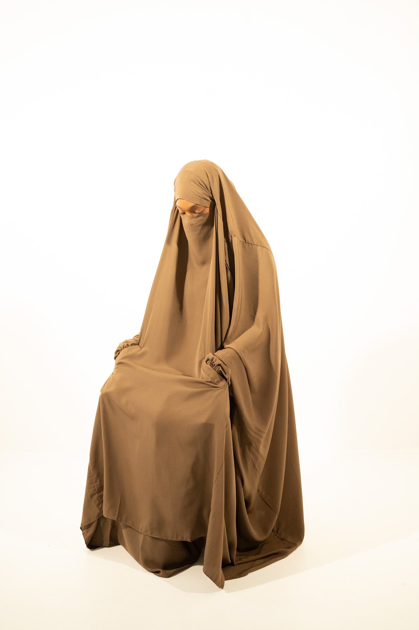 Taupe two piece extra wide butterfly design jilbab