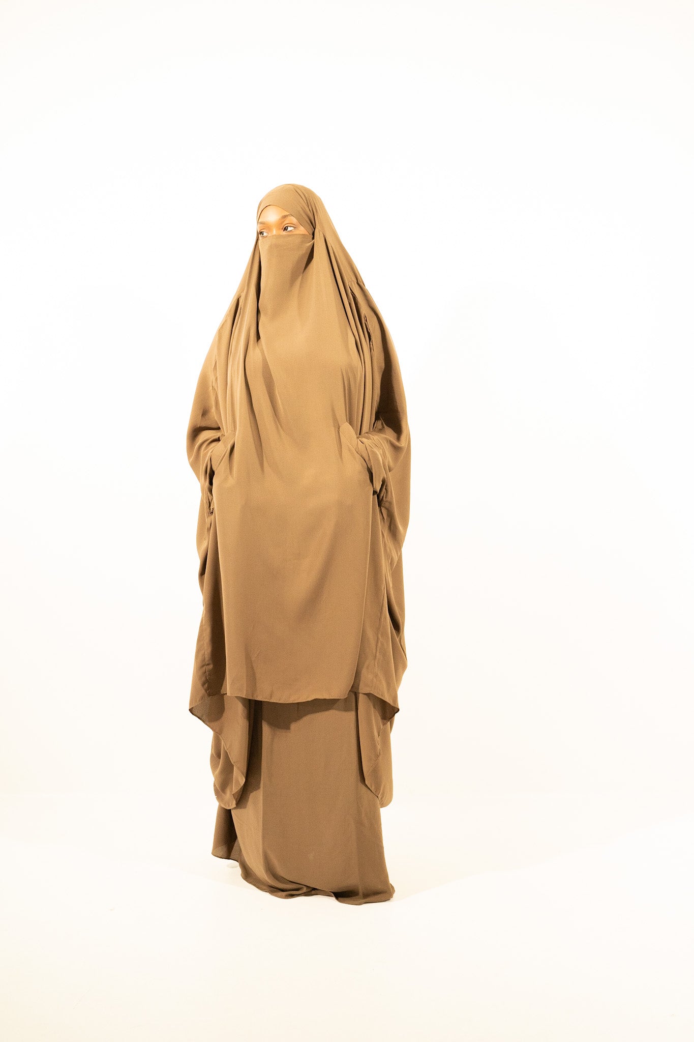 Taupe two piece extra wide butterfly design jilbab