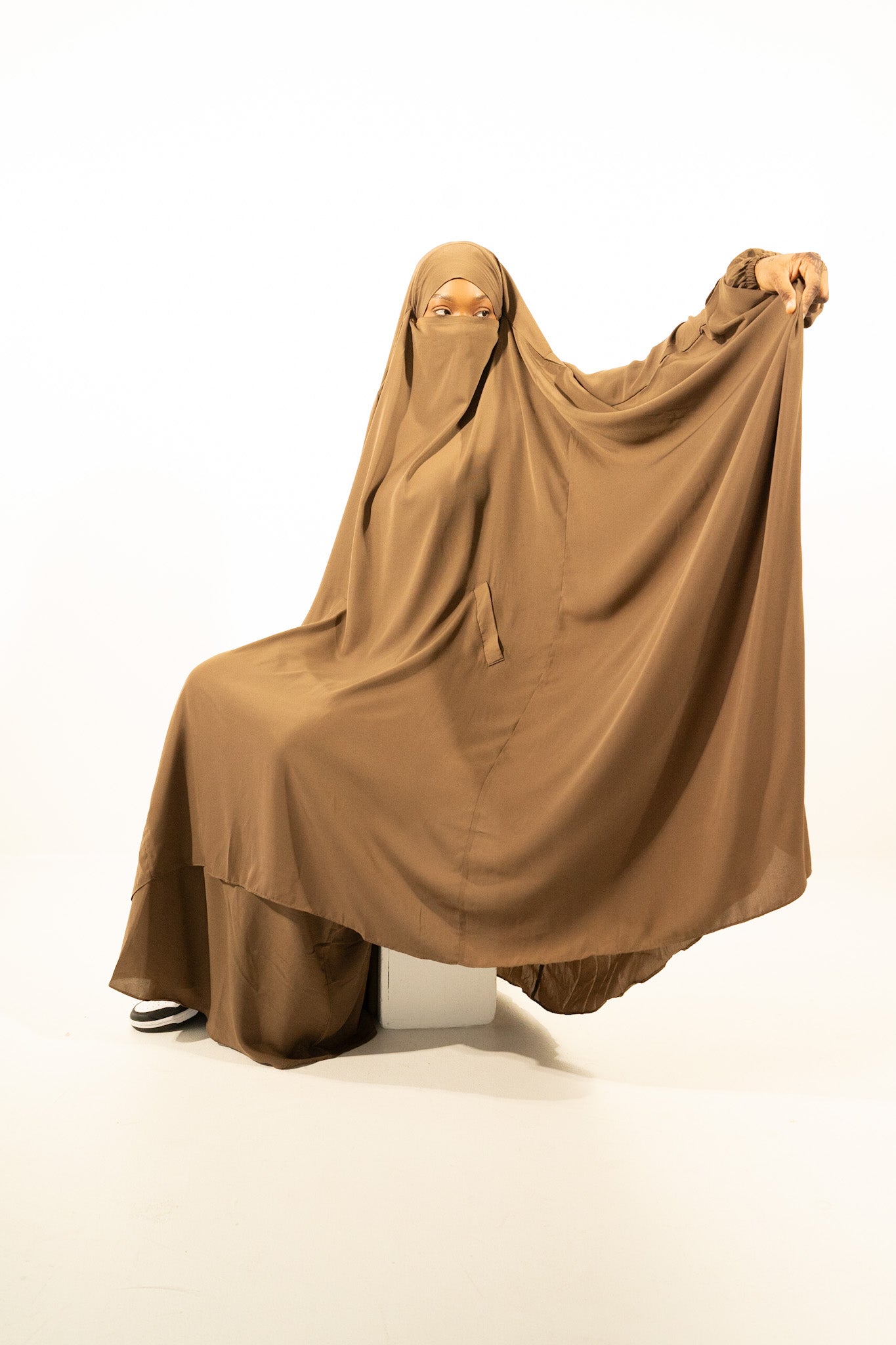 Taupe two piece extra wide butterfly design jilbab