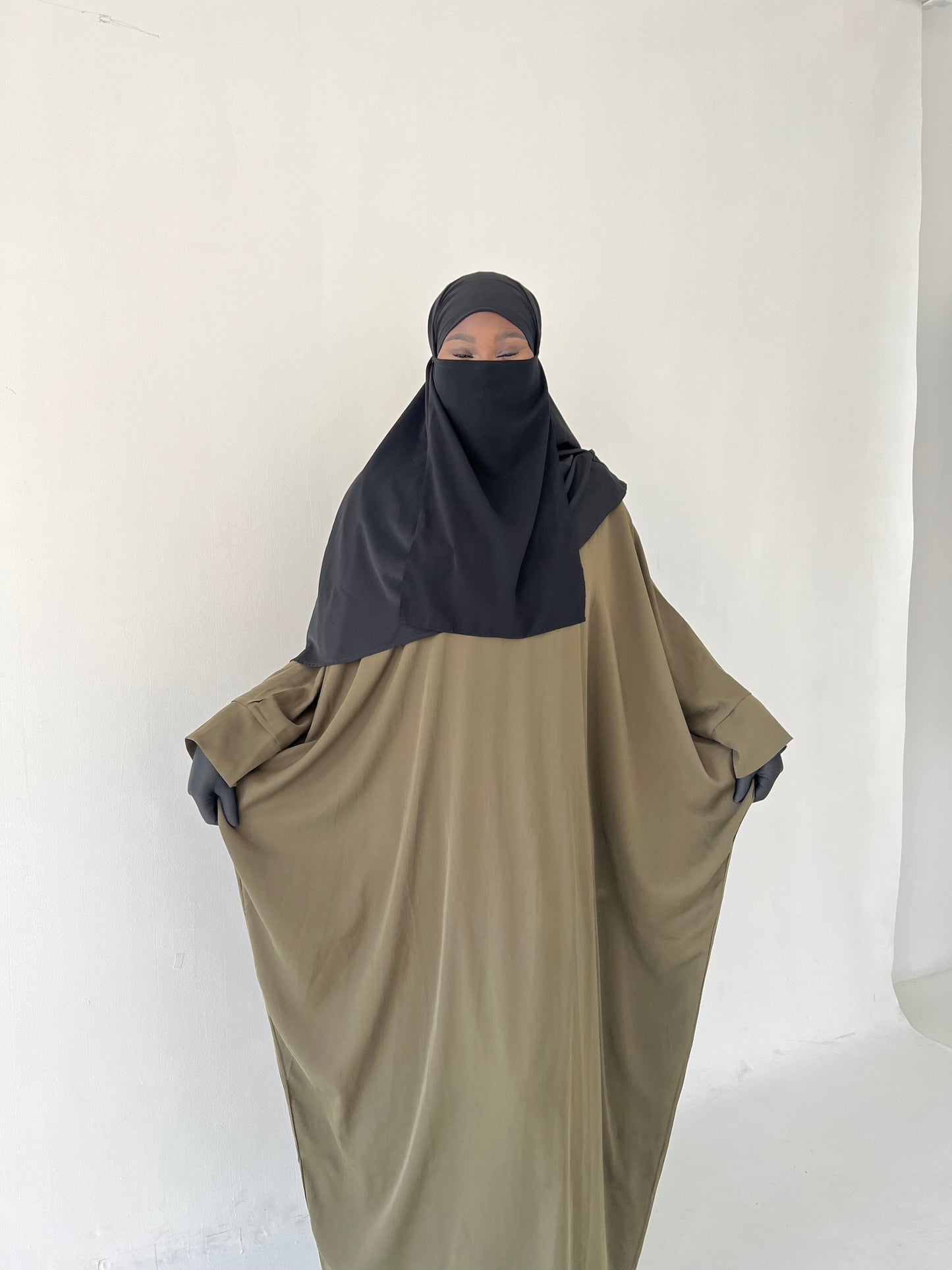 Green wide butterfly abaya