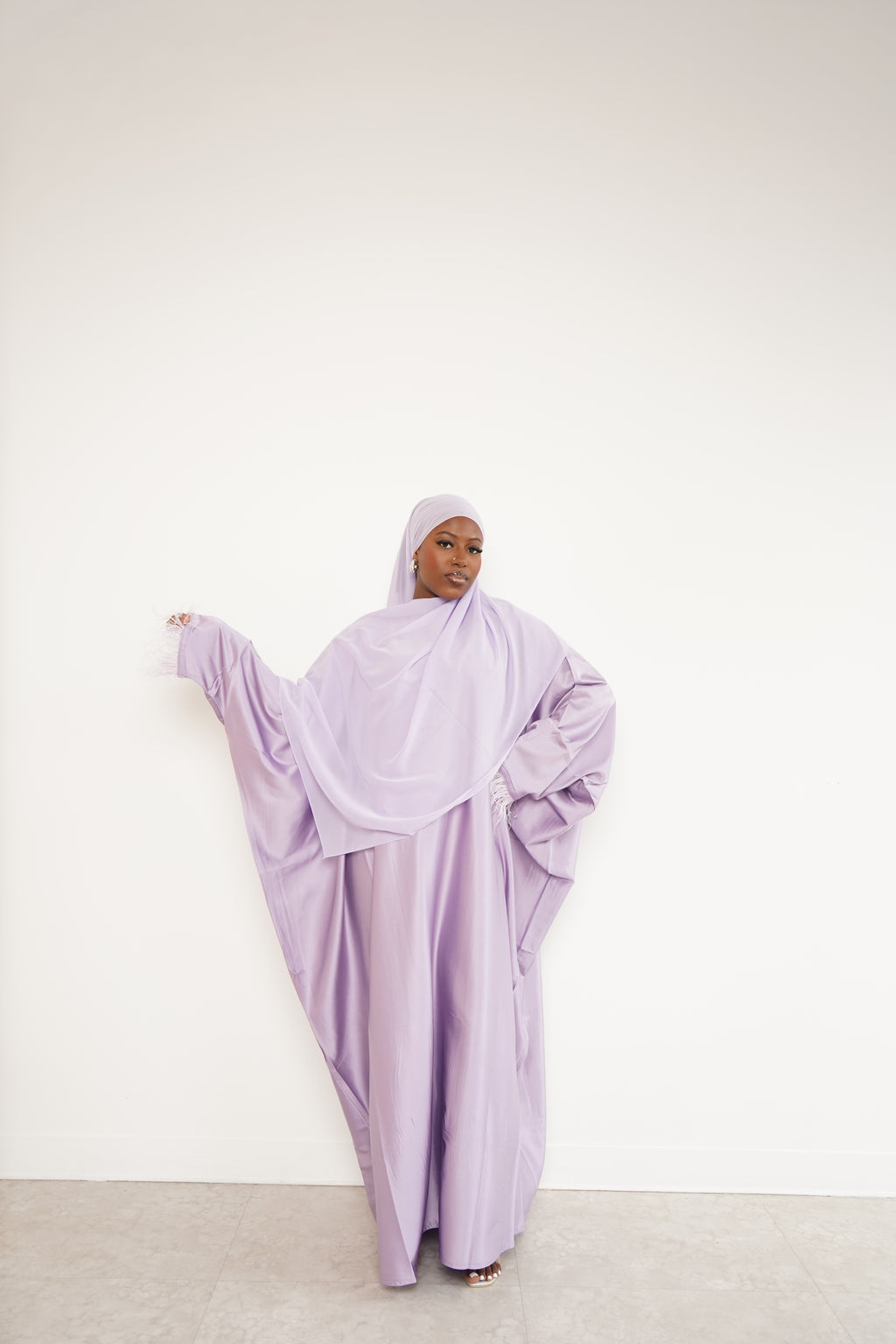 lavender feathered abaya + hijab set