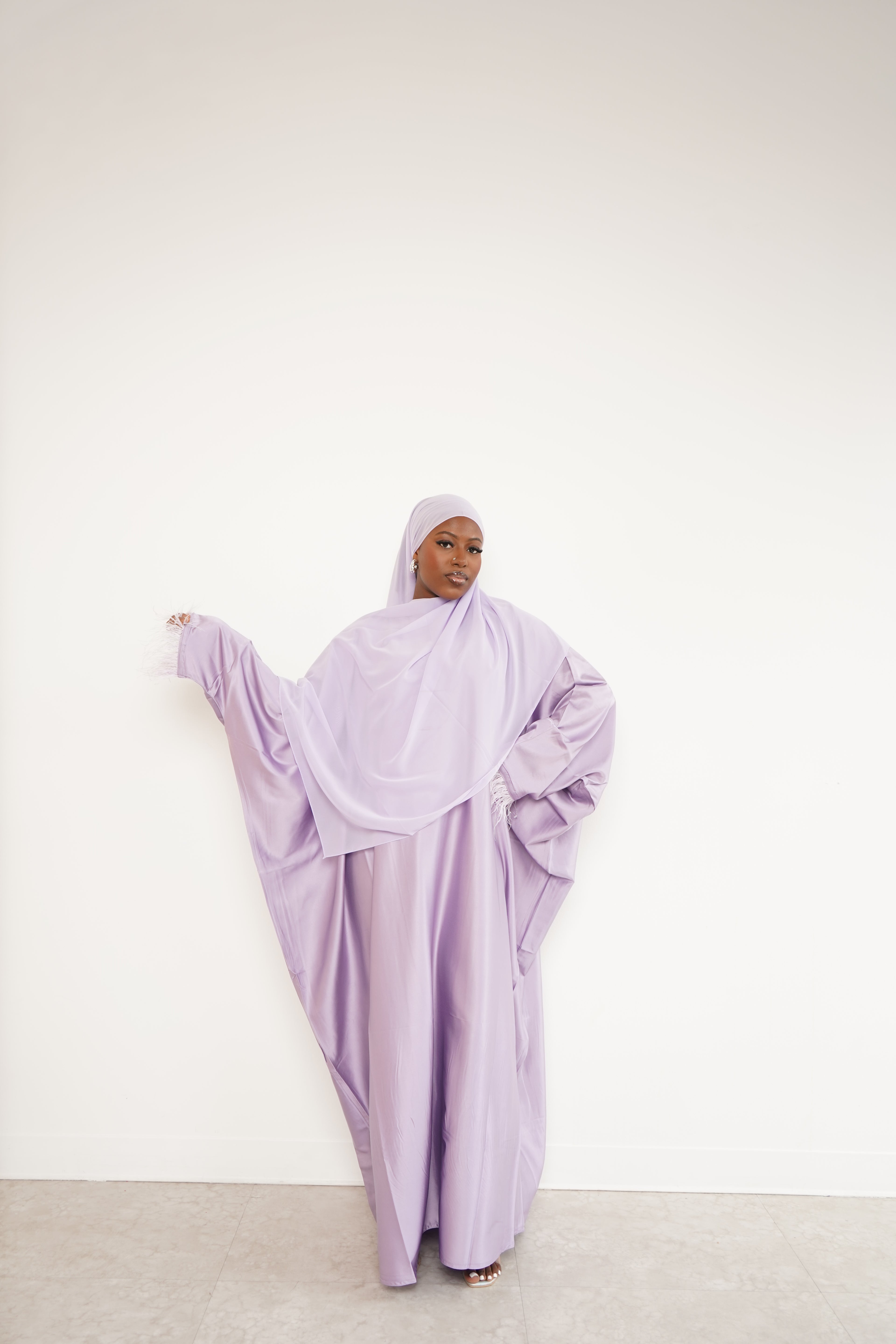 lavender feathered abaya + hijab set