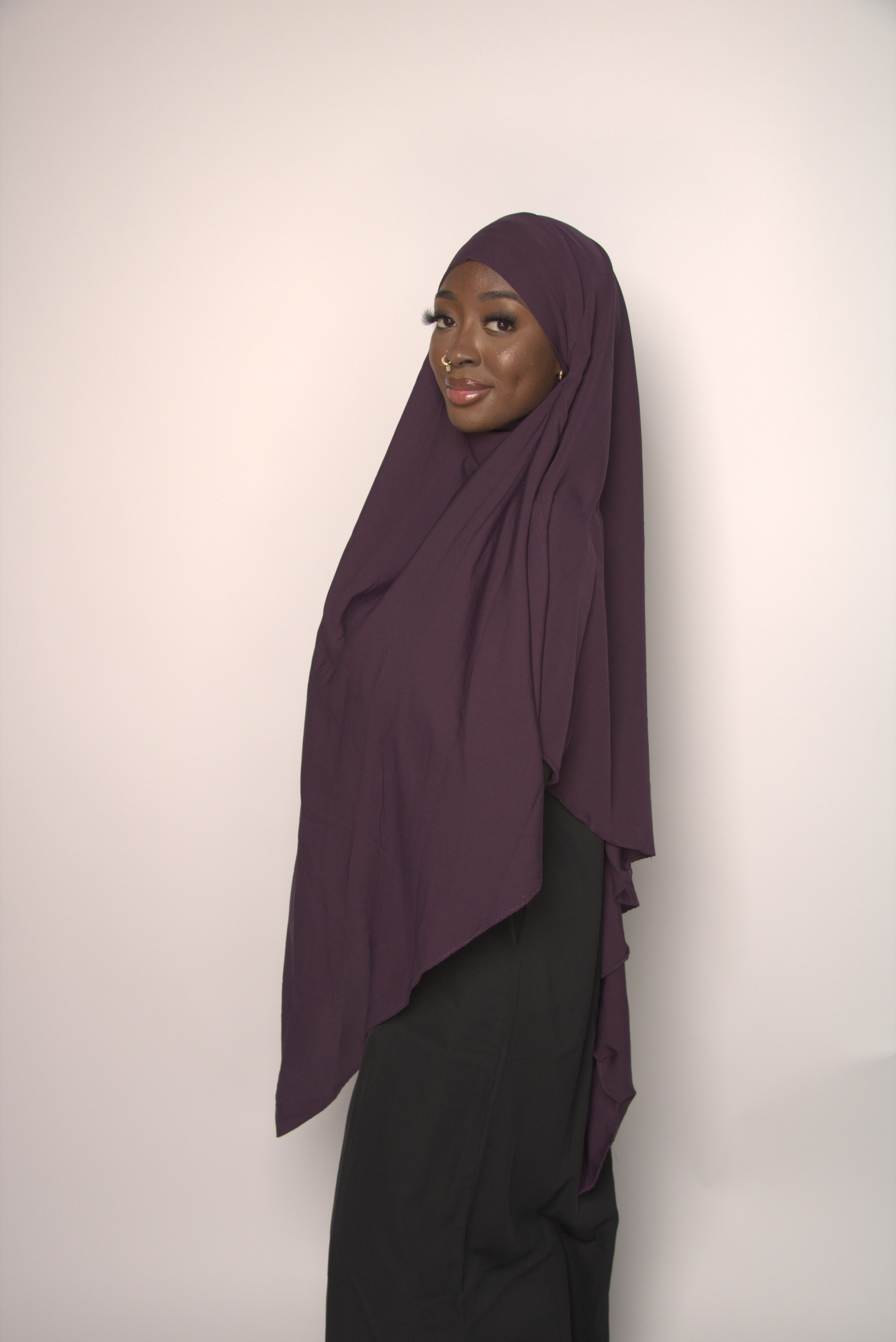 Deep Purple Khimar With Niqab Strings