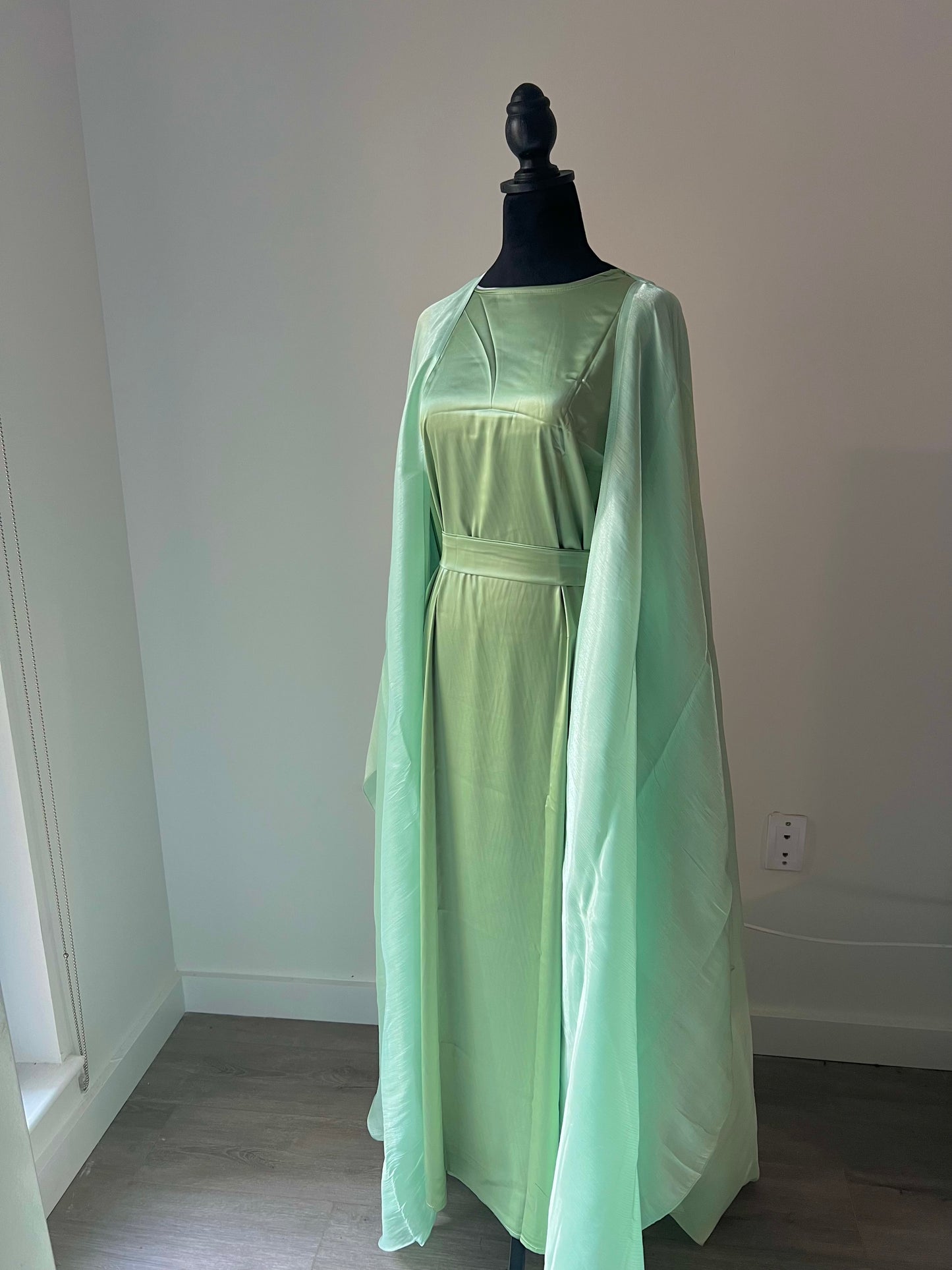 Mint Green Four Piece Satin Abaya