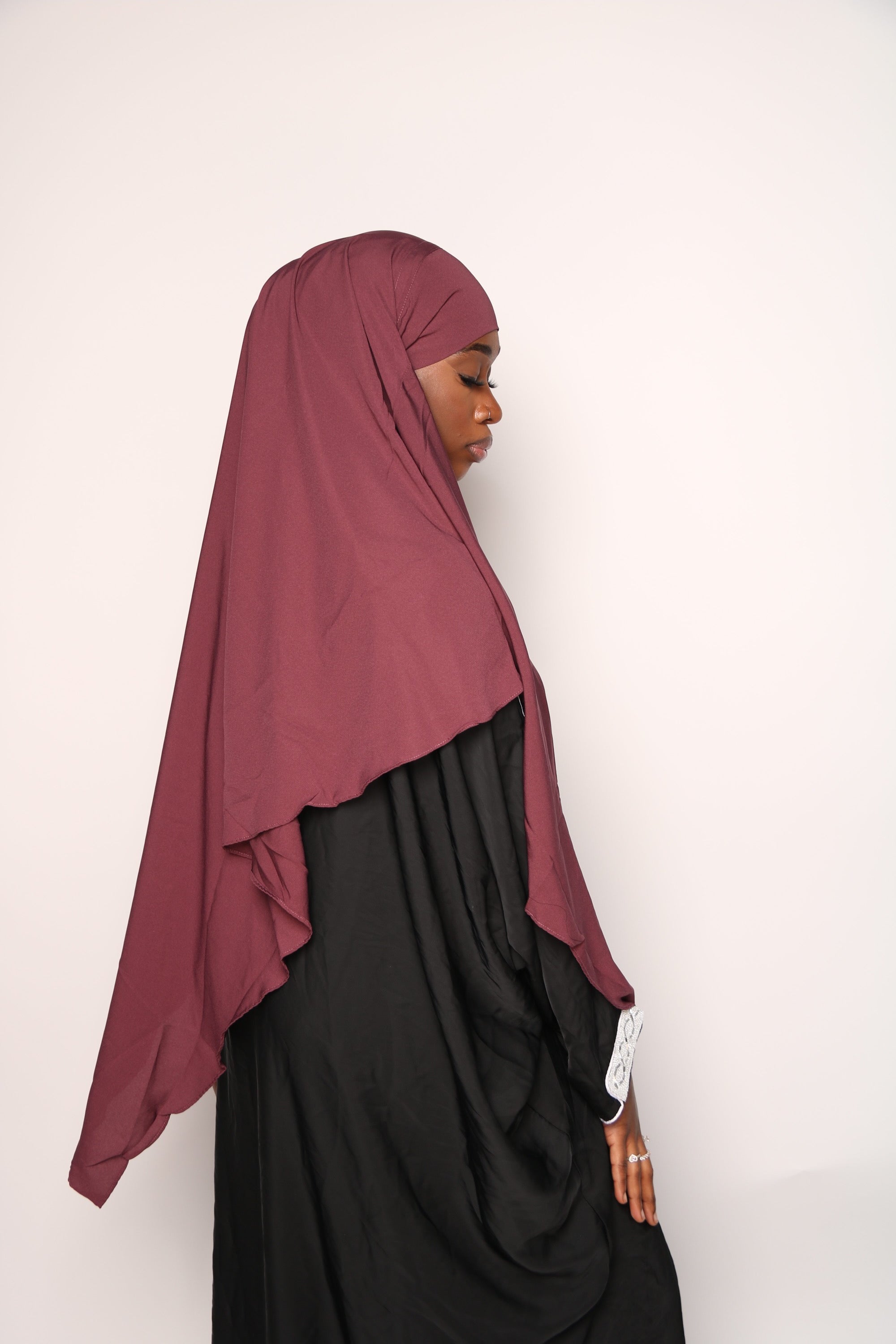 Burgundy Khimar With Niqab Strings