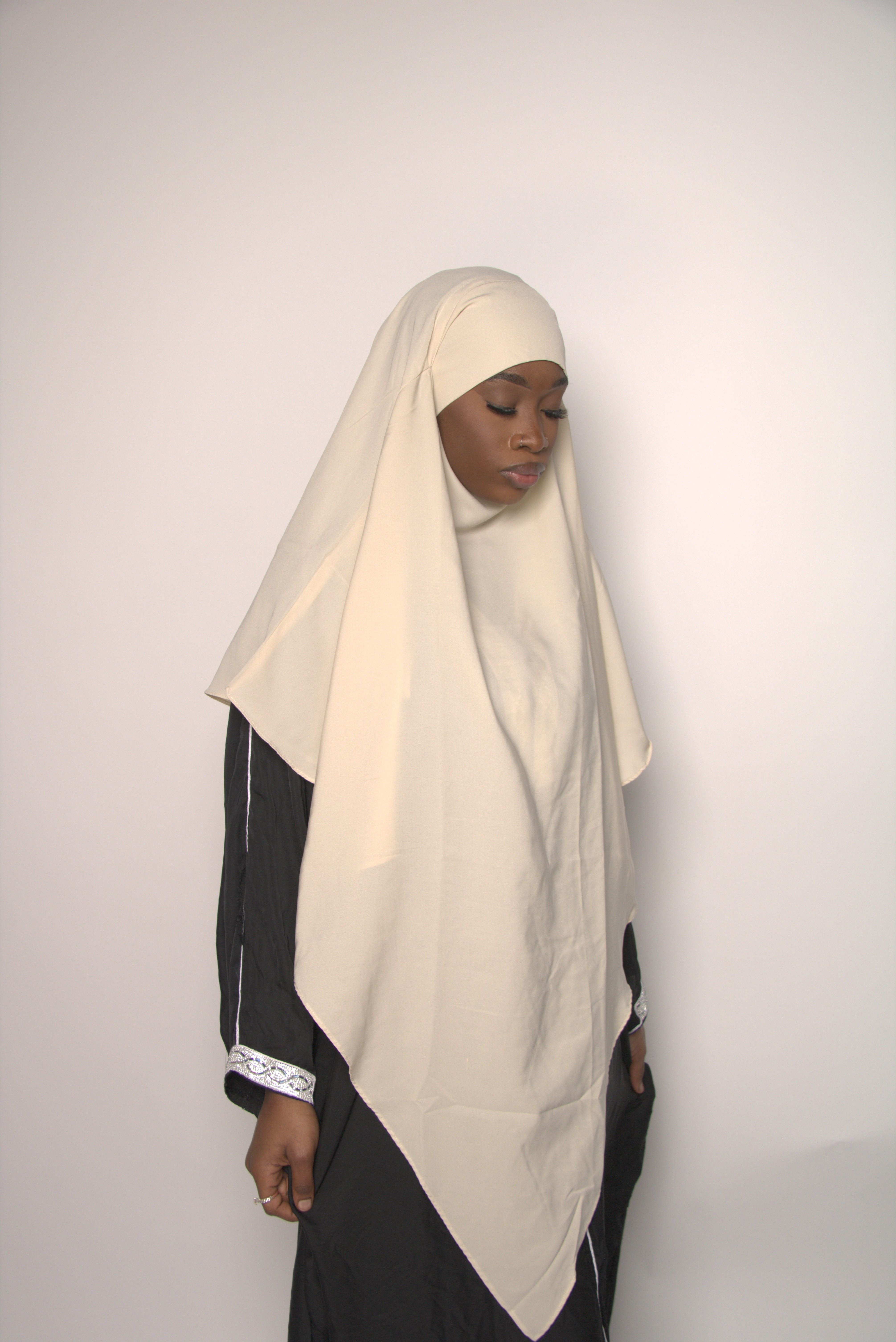 Fawn One-Layer Khimar – Lightweight, Flowy With Niqab Strings