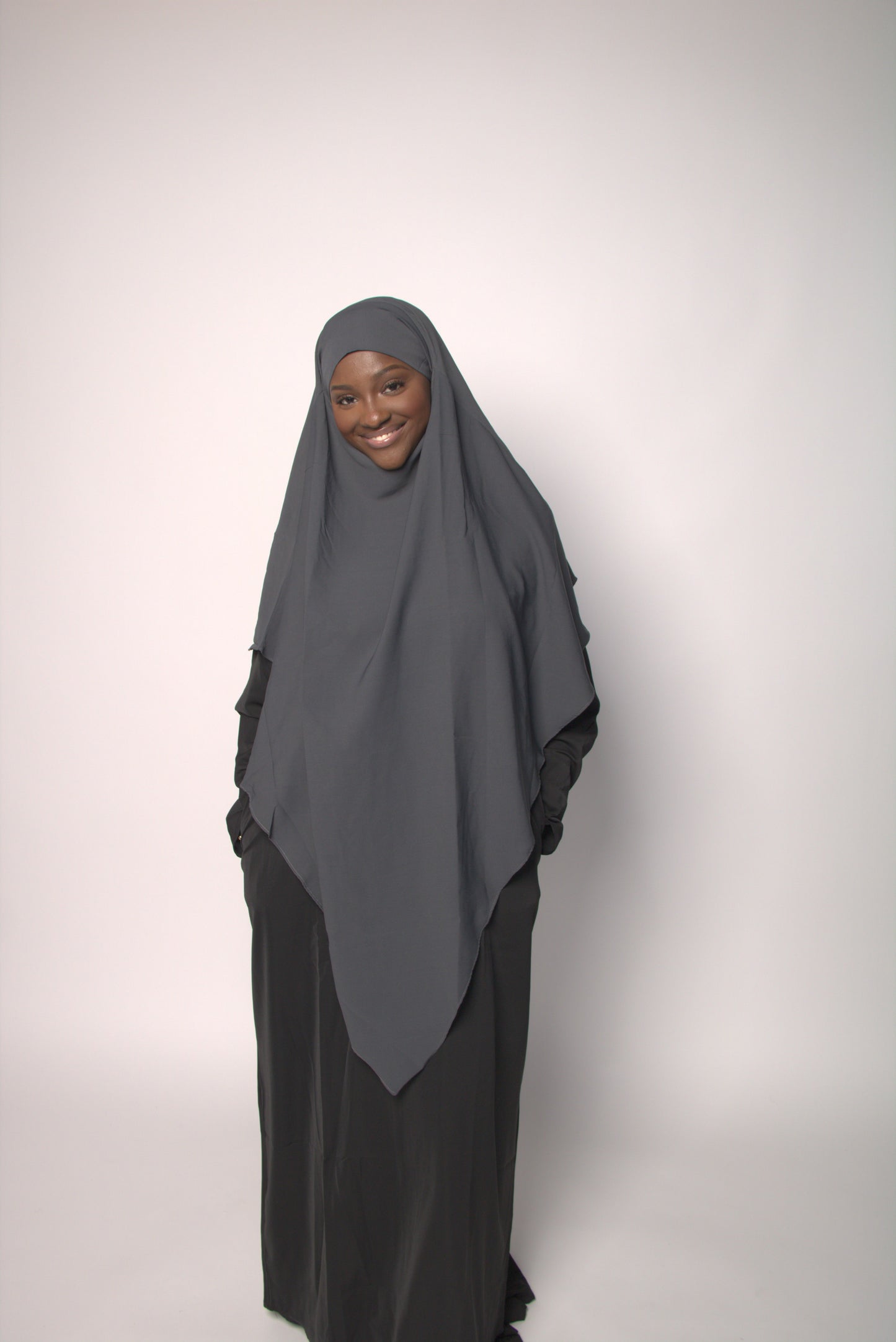 Grey Khimar With Niqab Strings