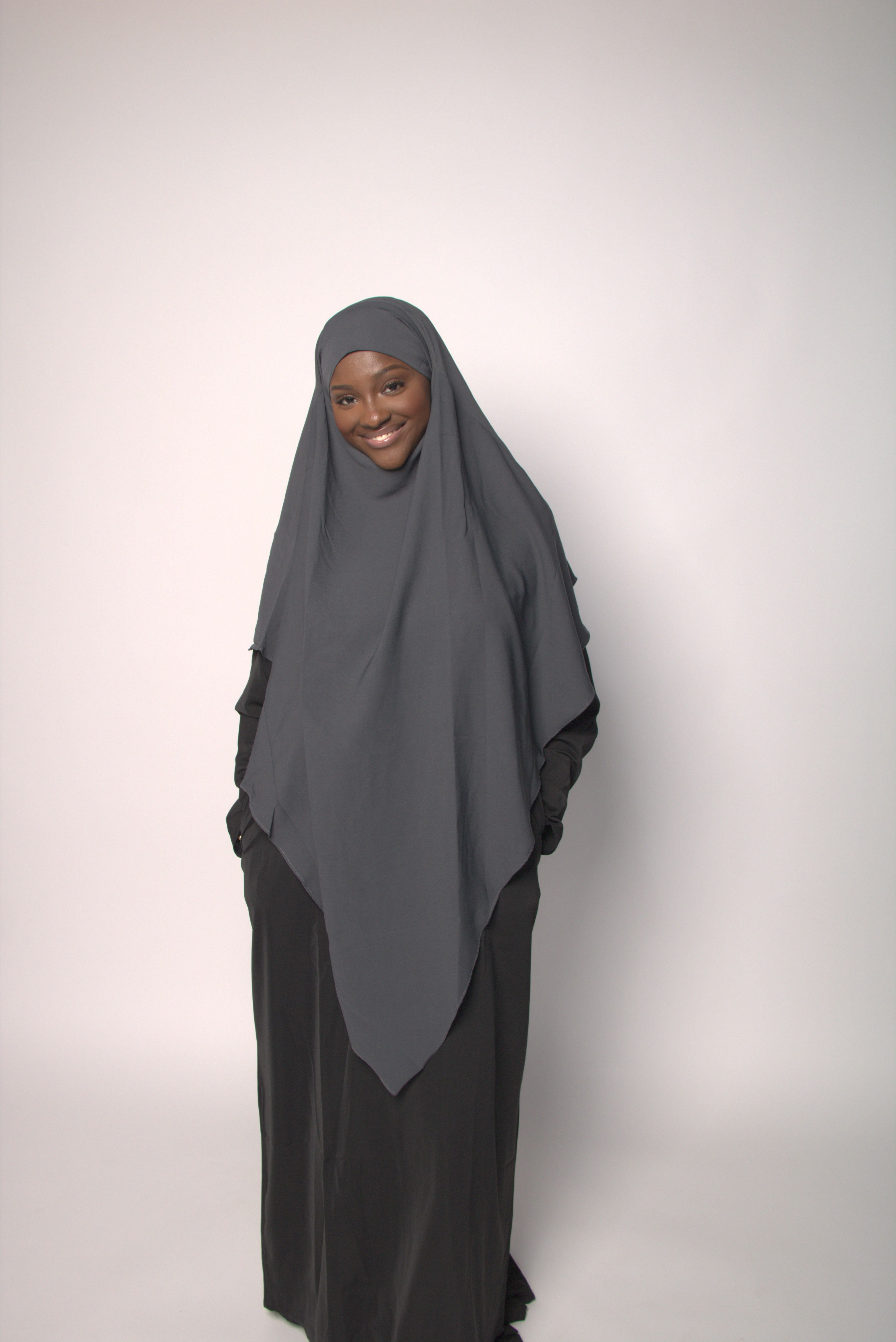 Grey one-layer khimar – lightweight, breathable modest prayer wear