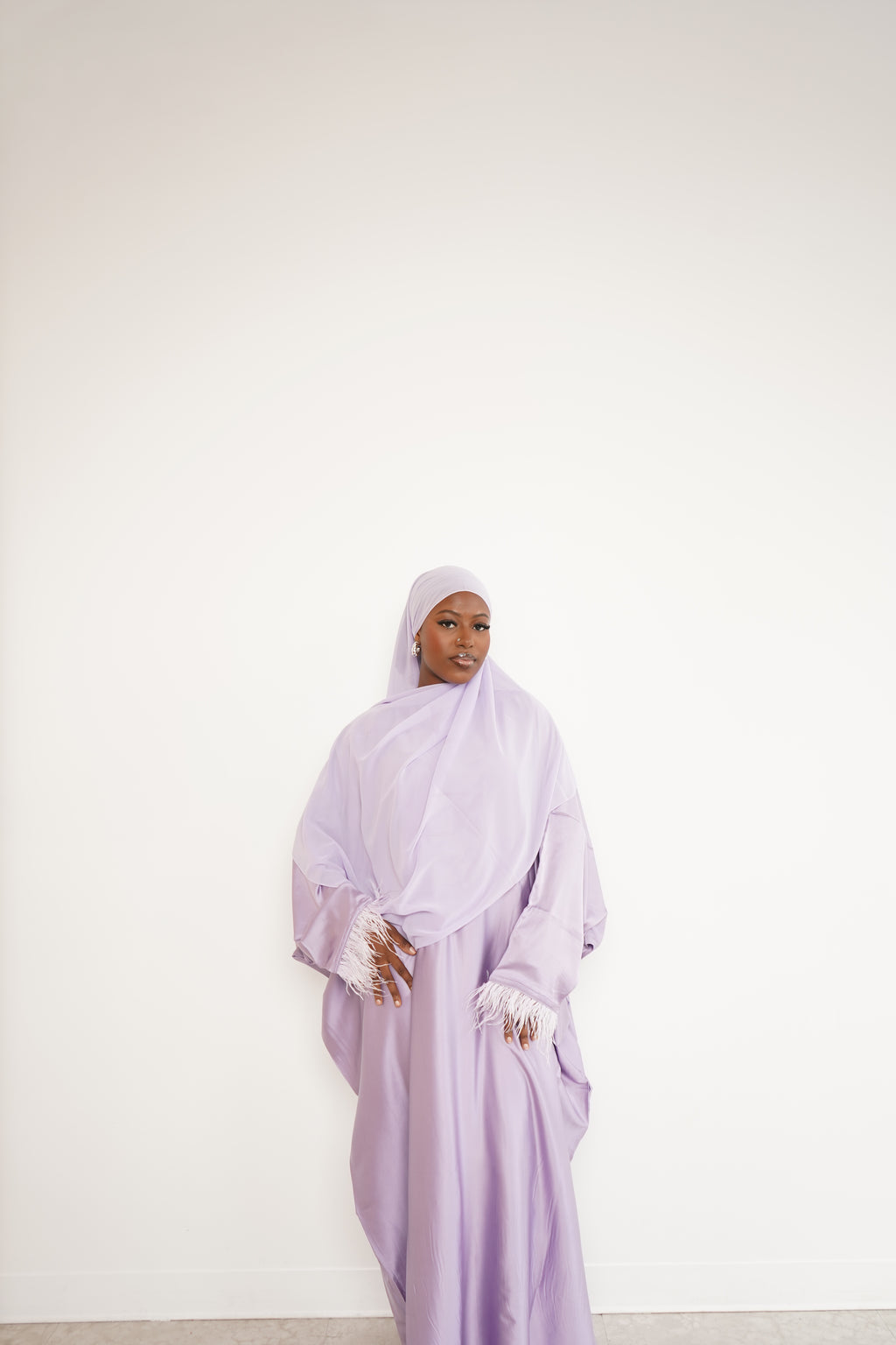 lavender feathered abaya + hijab set
