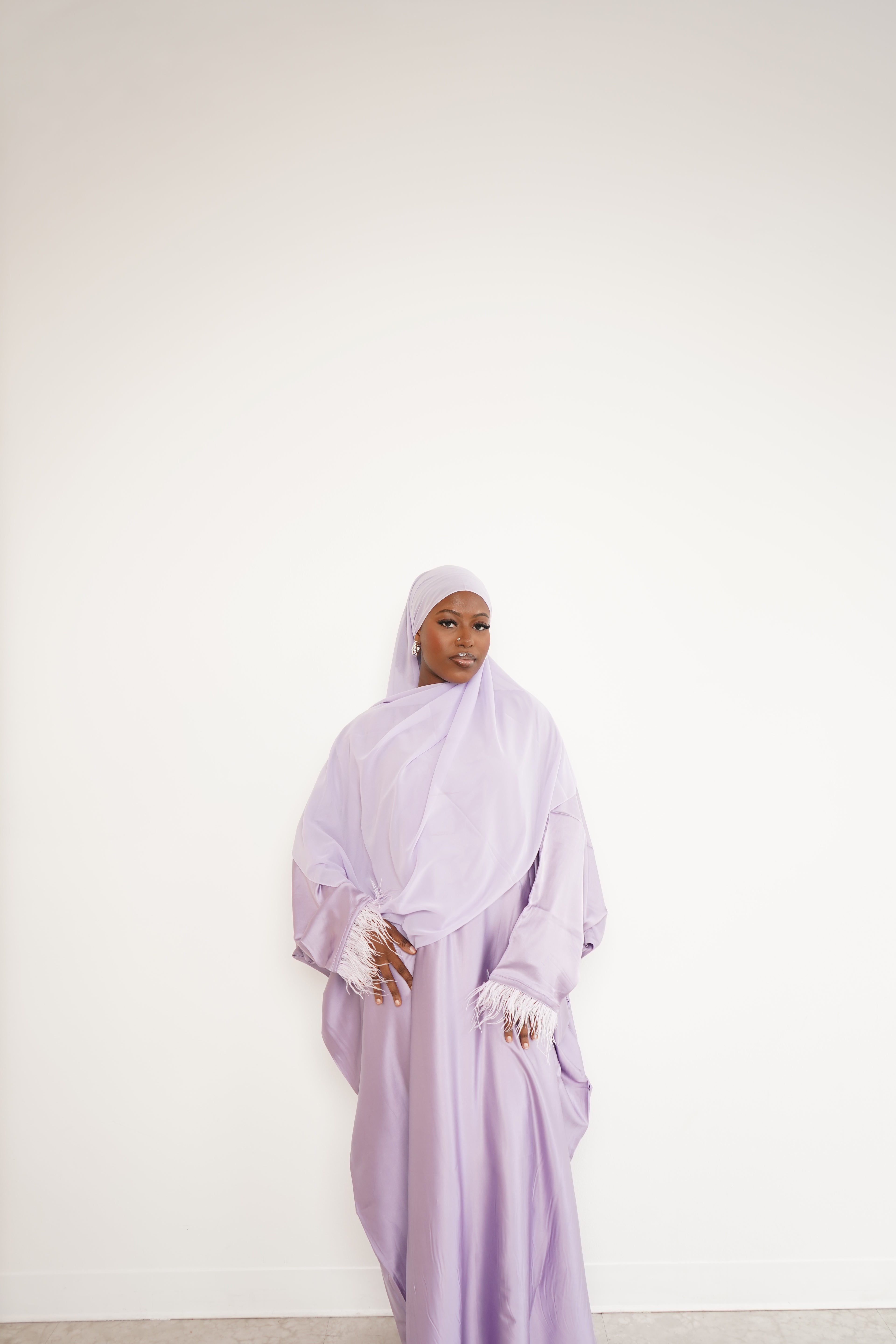 lavender feathered abaya + hijab set
