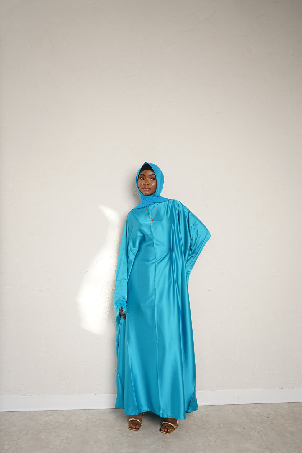 Cobalt Blue feathered abaya + hijab set