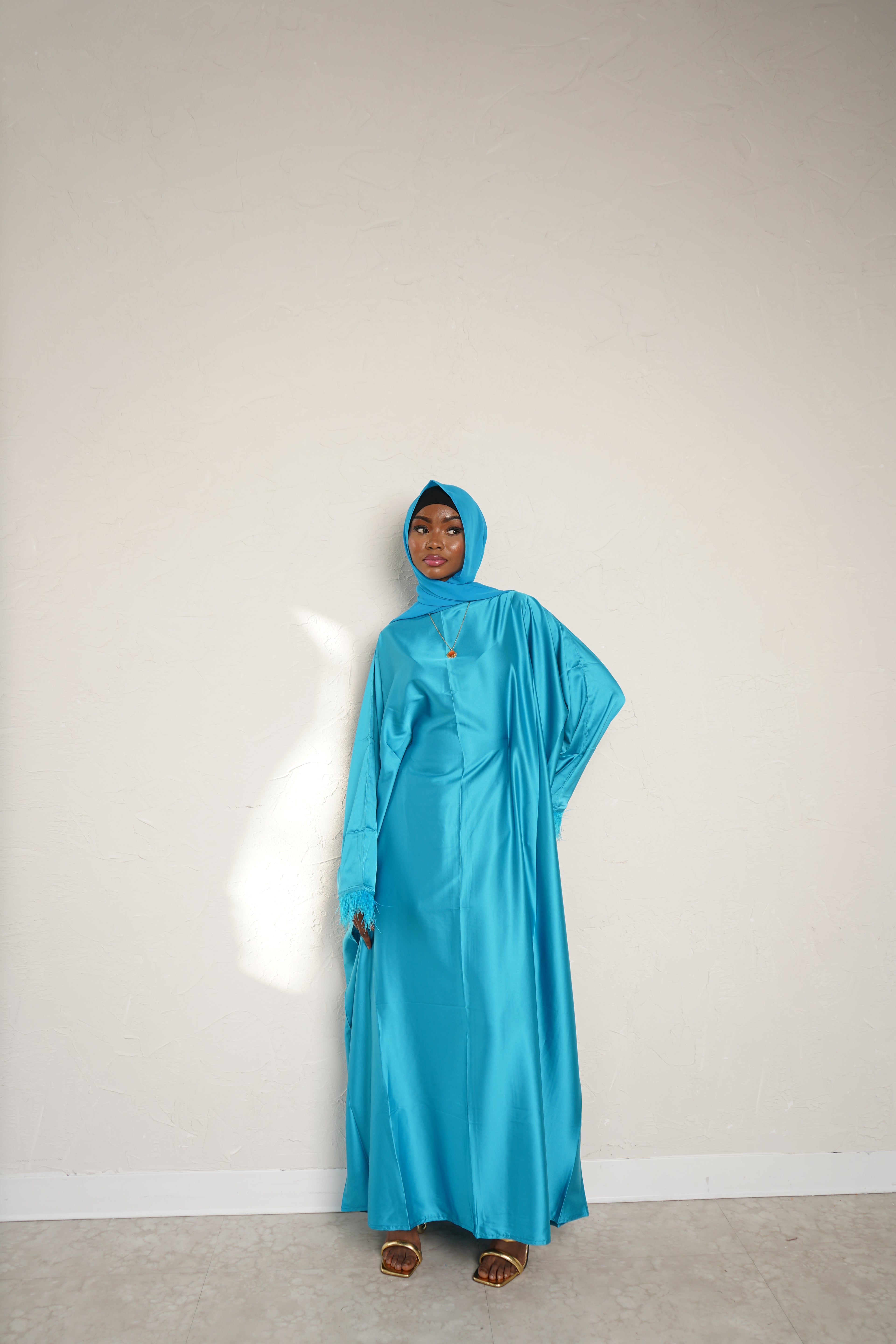 Cobalt Blue feathered abaya + hijab set