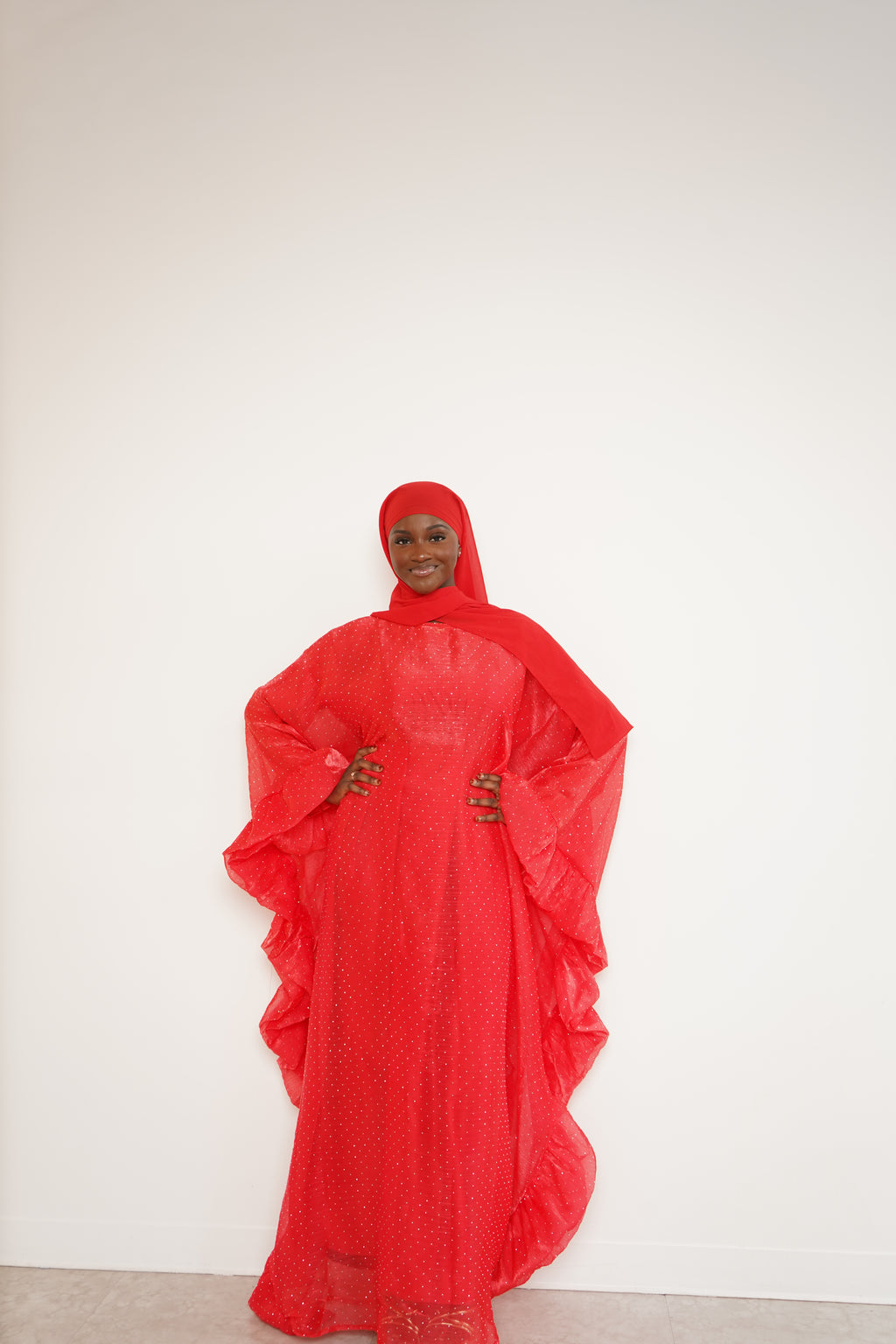 Red Butterfly Pixie Abaya With Scarf