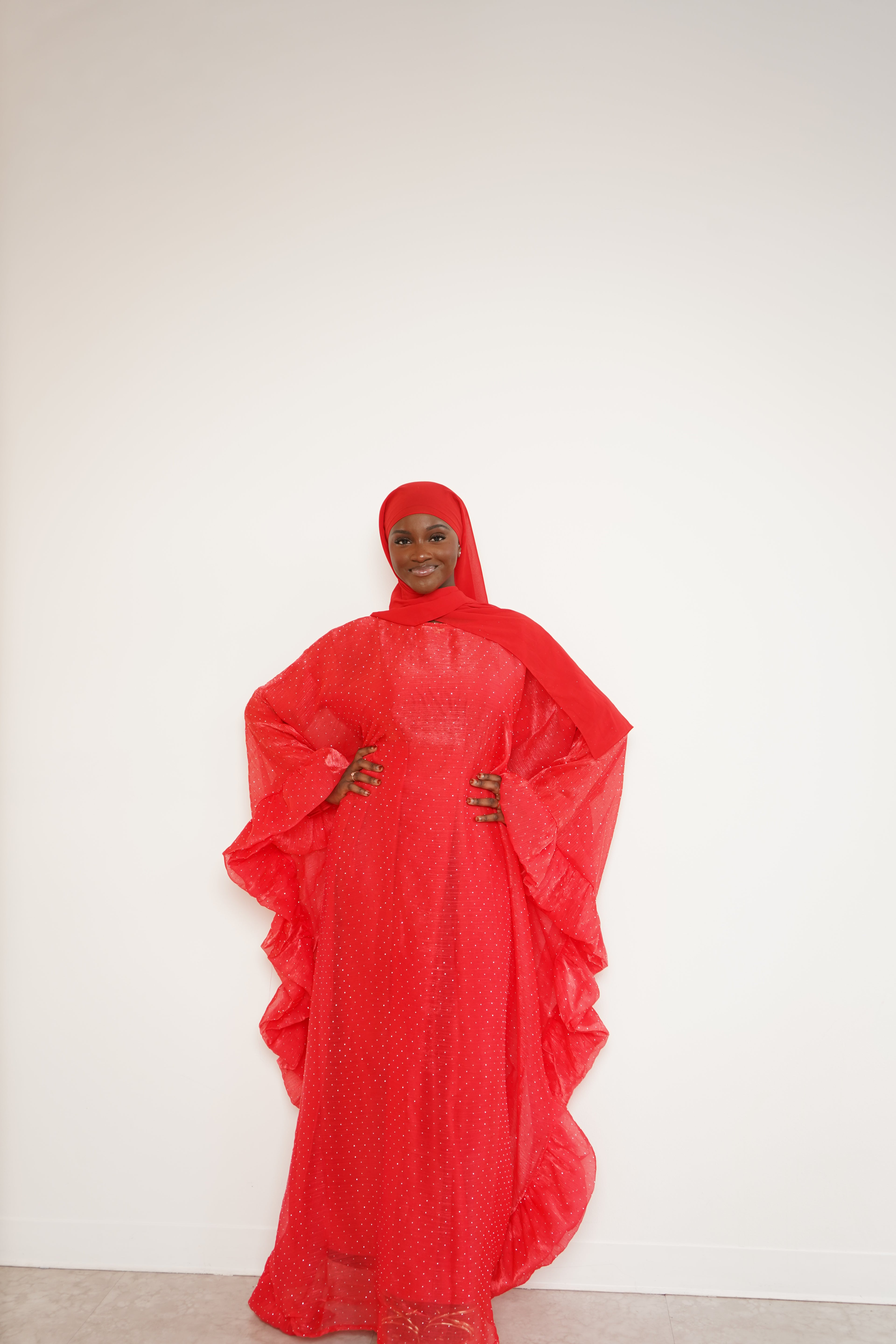 Red Butterfly Pixie Abaya With Scarf