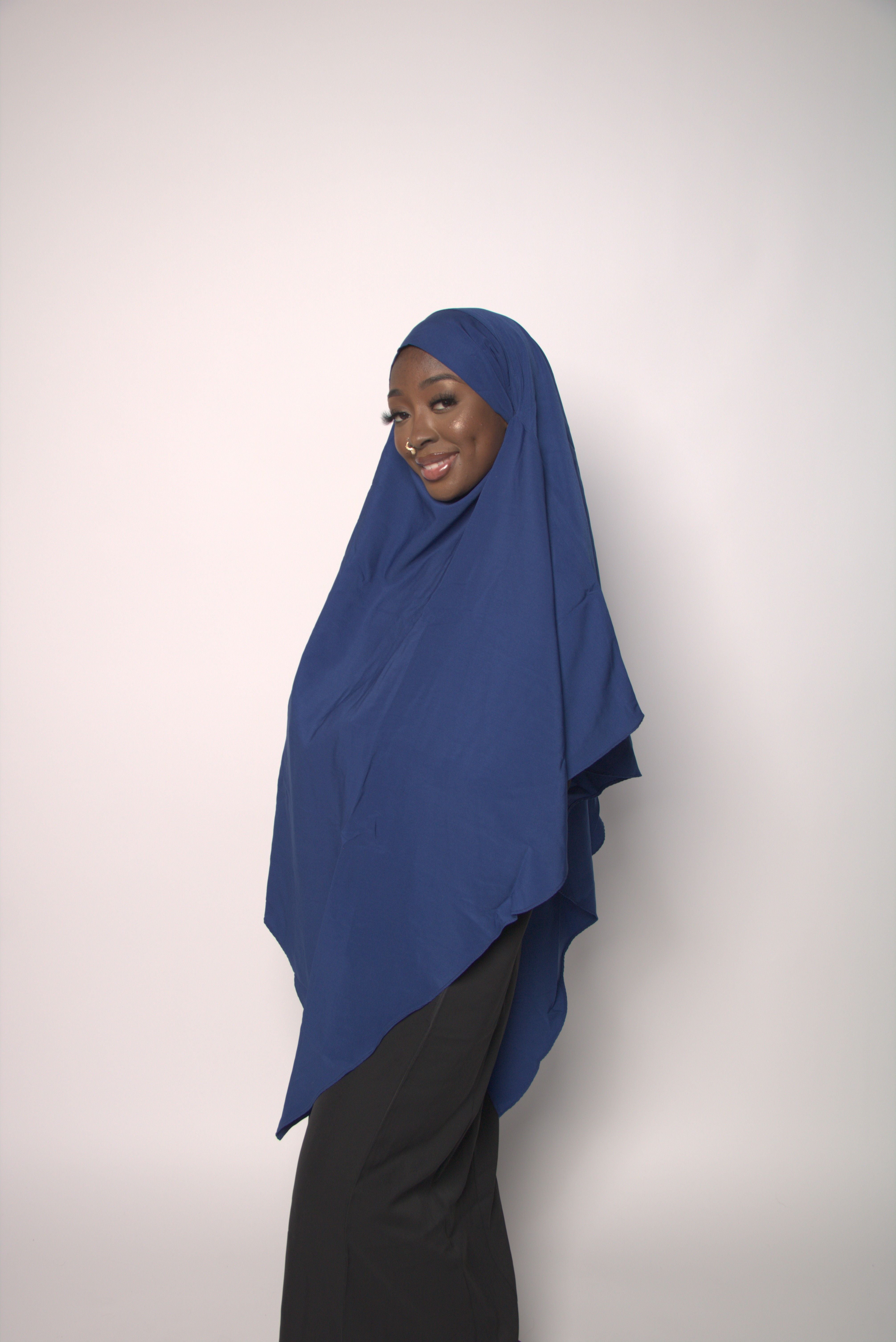 Blue One-Layer Khimar – Lightweight, Flowy With Niqab Strings