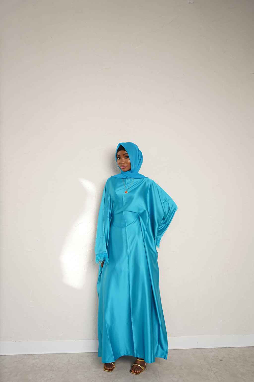 Cobalt Blue feathered abaya + hijab set