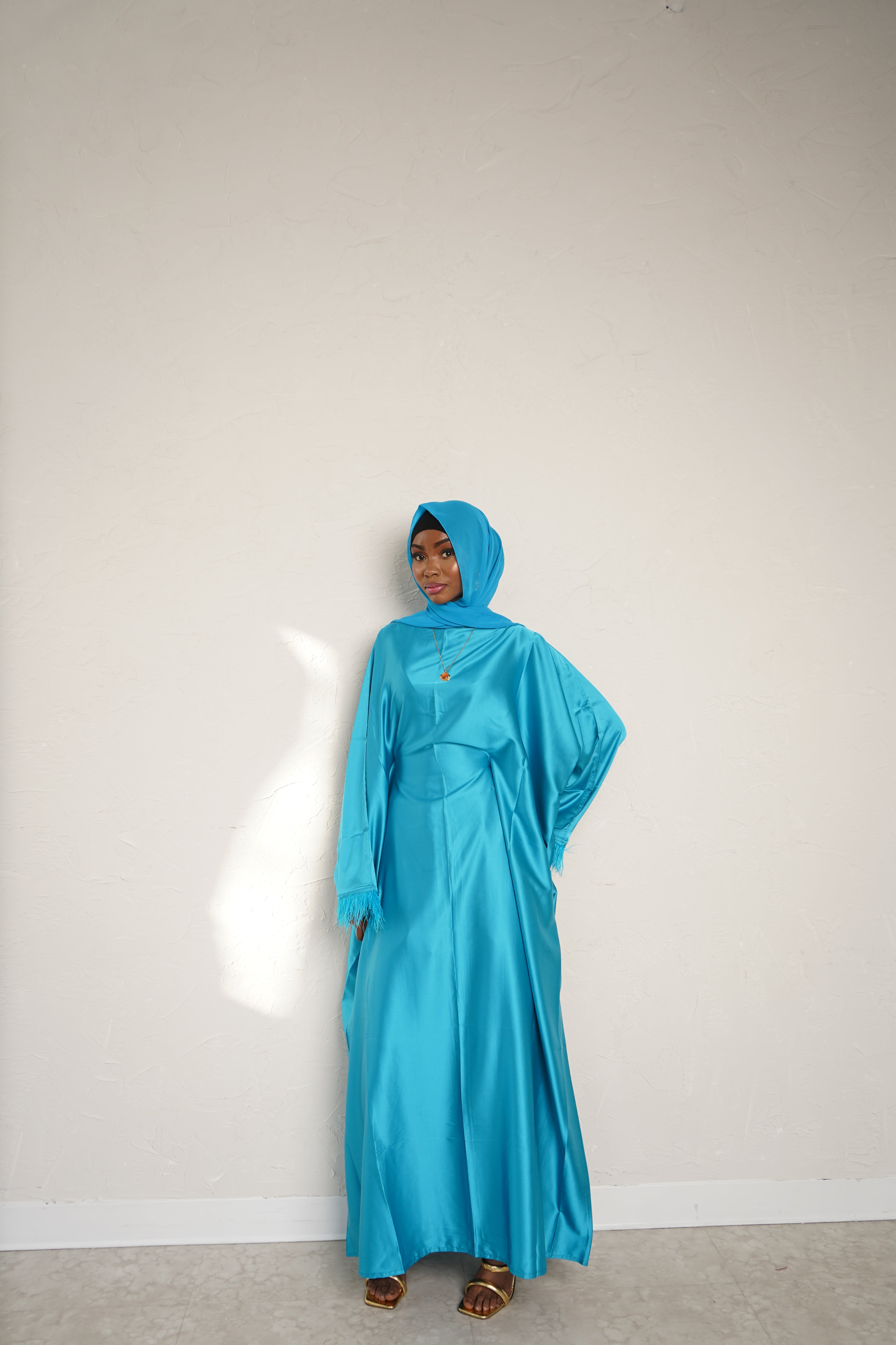 Cobalt Blue feathered abaya + hijab set