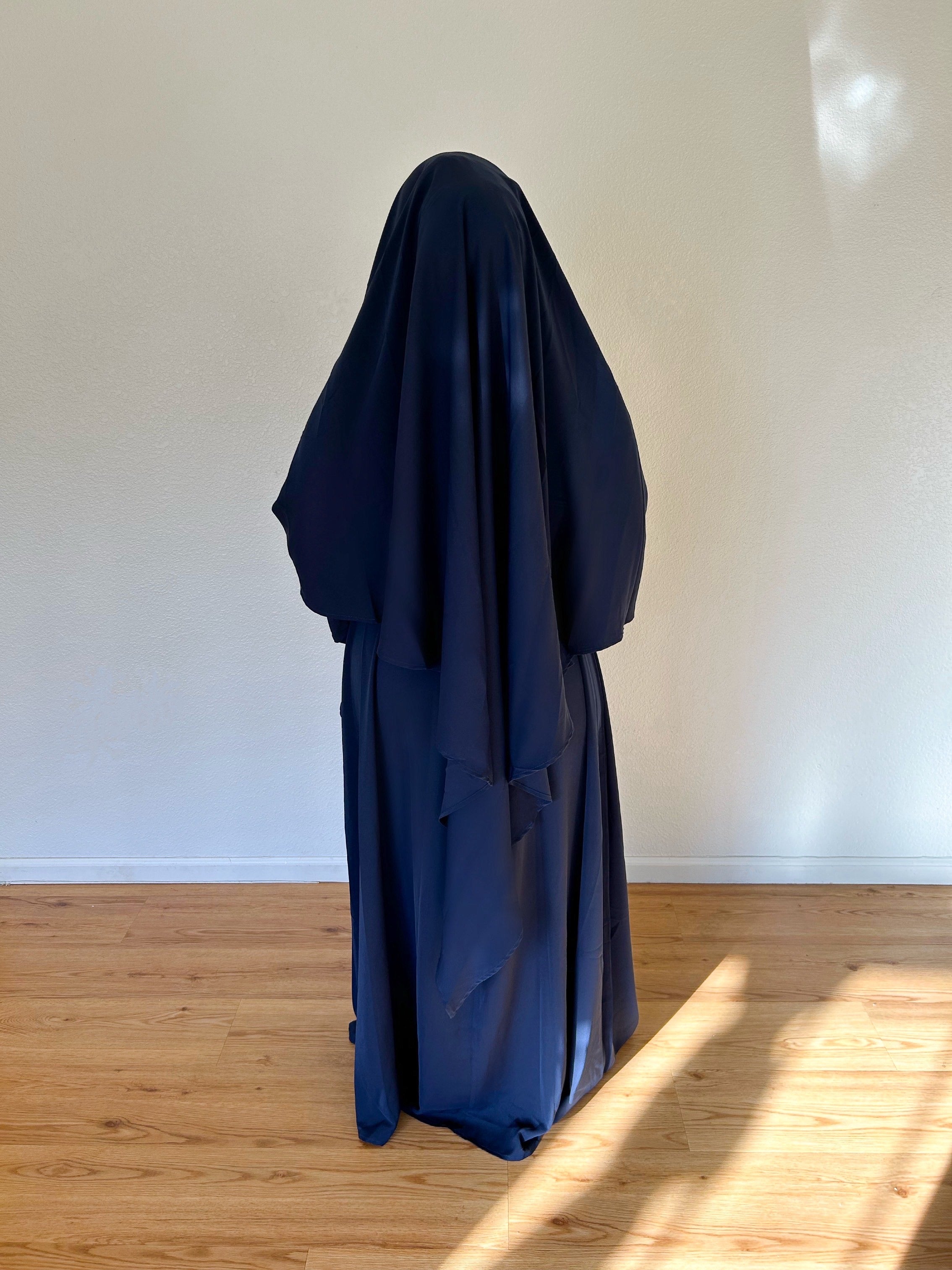 Navy blue Diamond Khimar With Niqab Strings