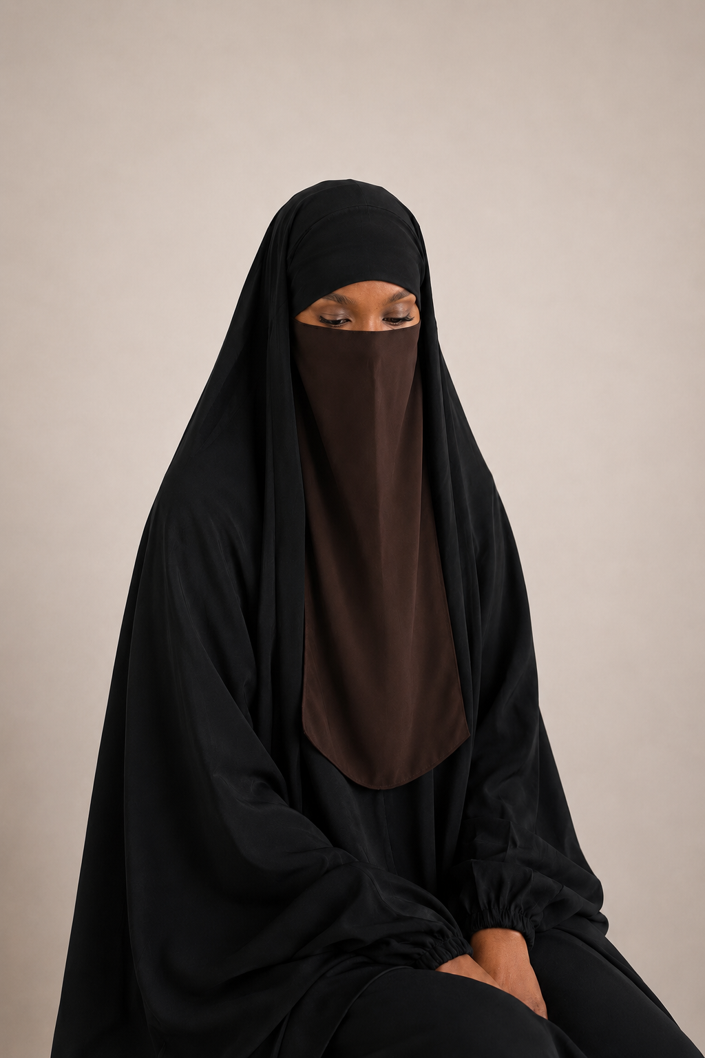 Dark Brown Elastic Half Niqab