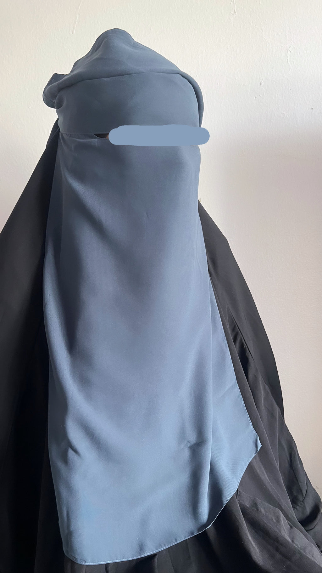 Teal long one-layer flap niqab with lower face flap for full coverage—breathable and modest design.