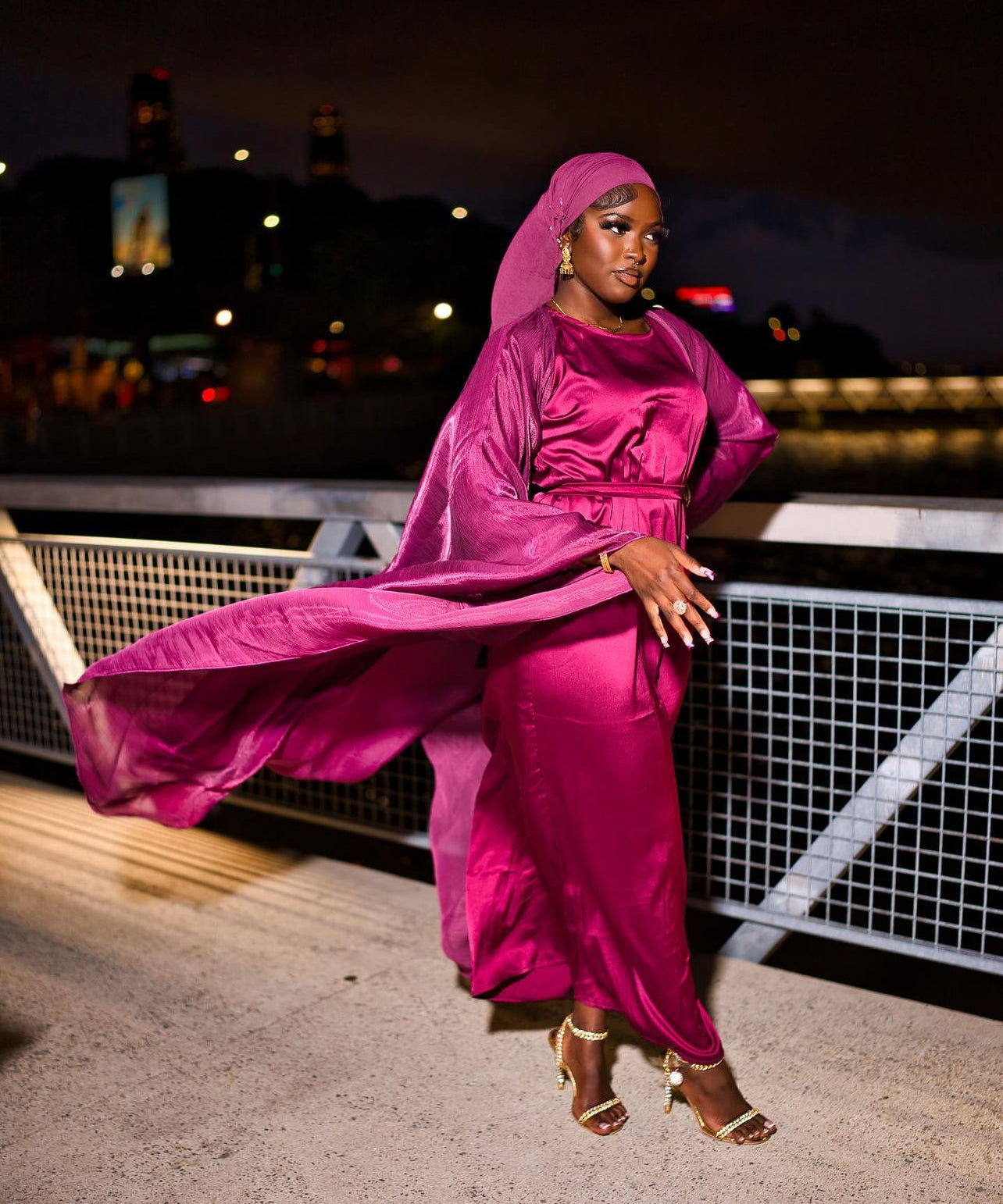 Passionfruit Purple Four Piece Satin Abaya