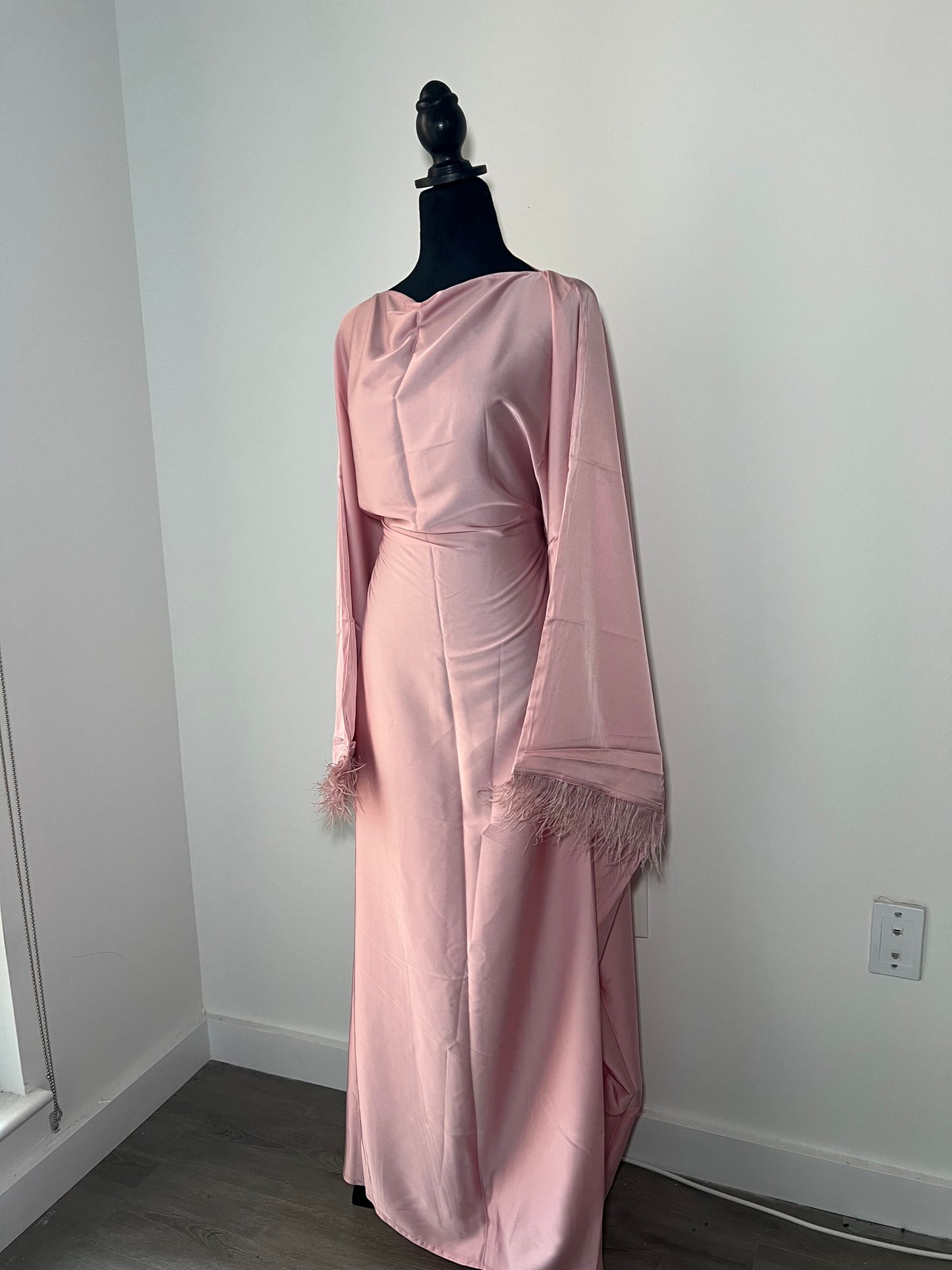 NEW Rose Pink feathered abaya + hijab set