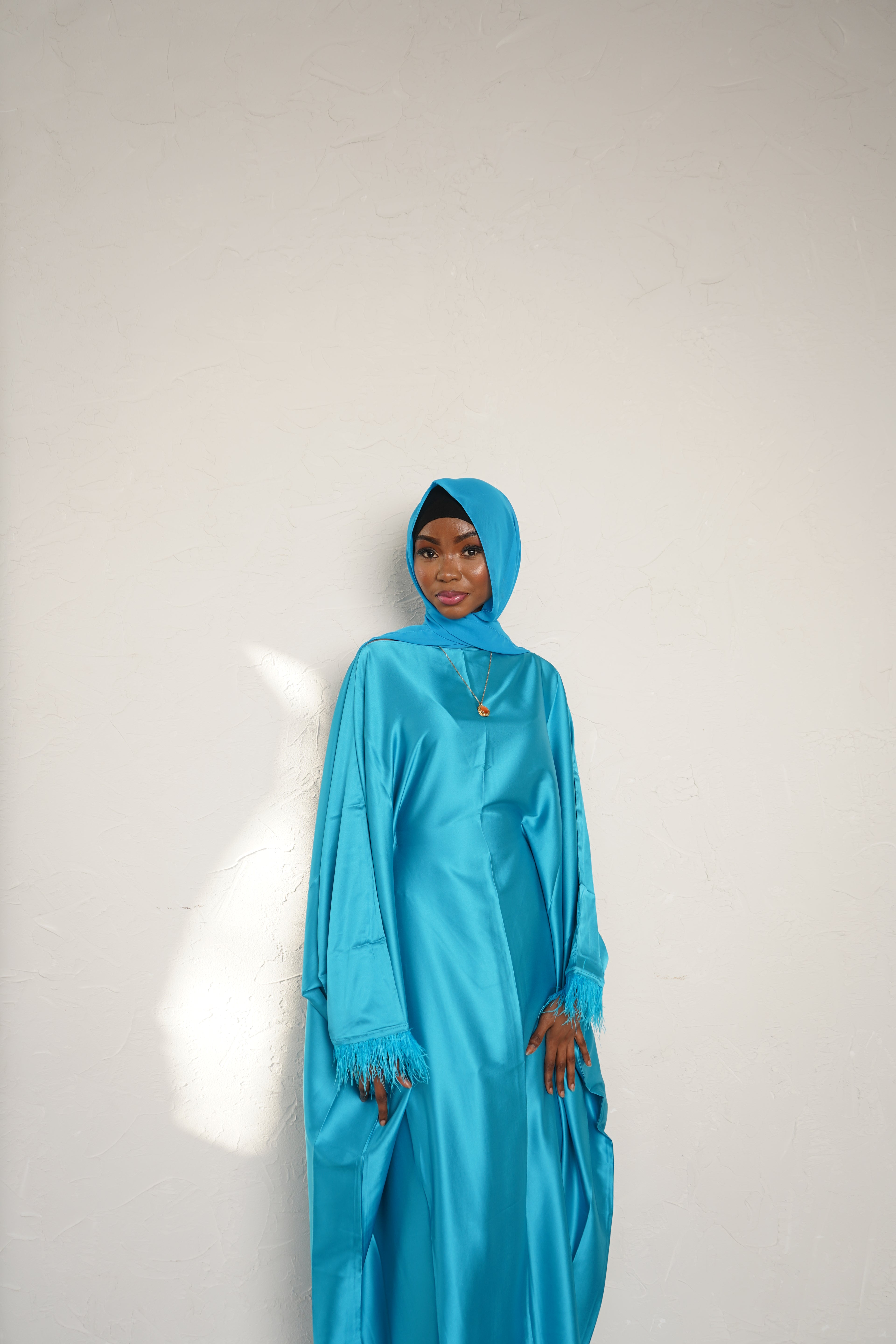 Cobalt Blue feathered abaya + hijab set