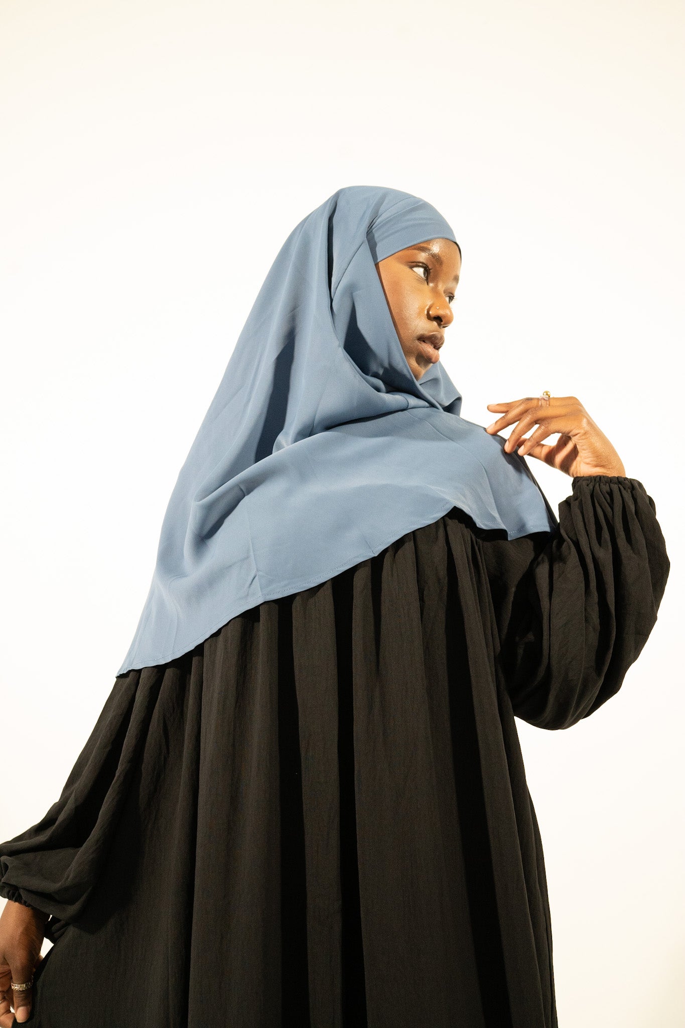 Blue one-layer diamond khimar – lightweight, breathable modest prayer wear