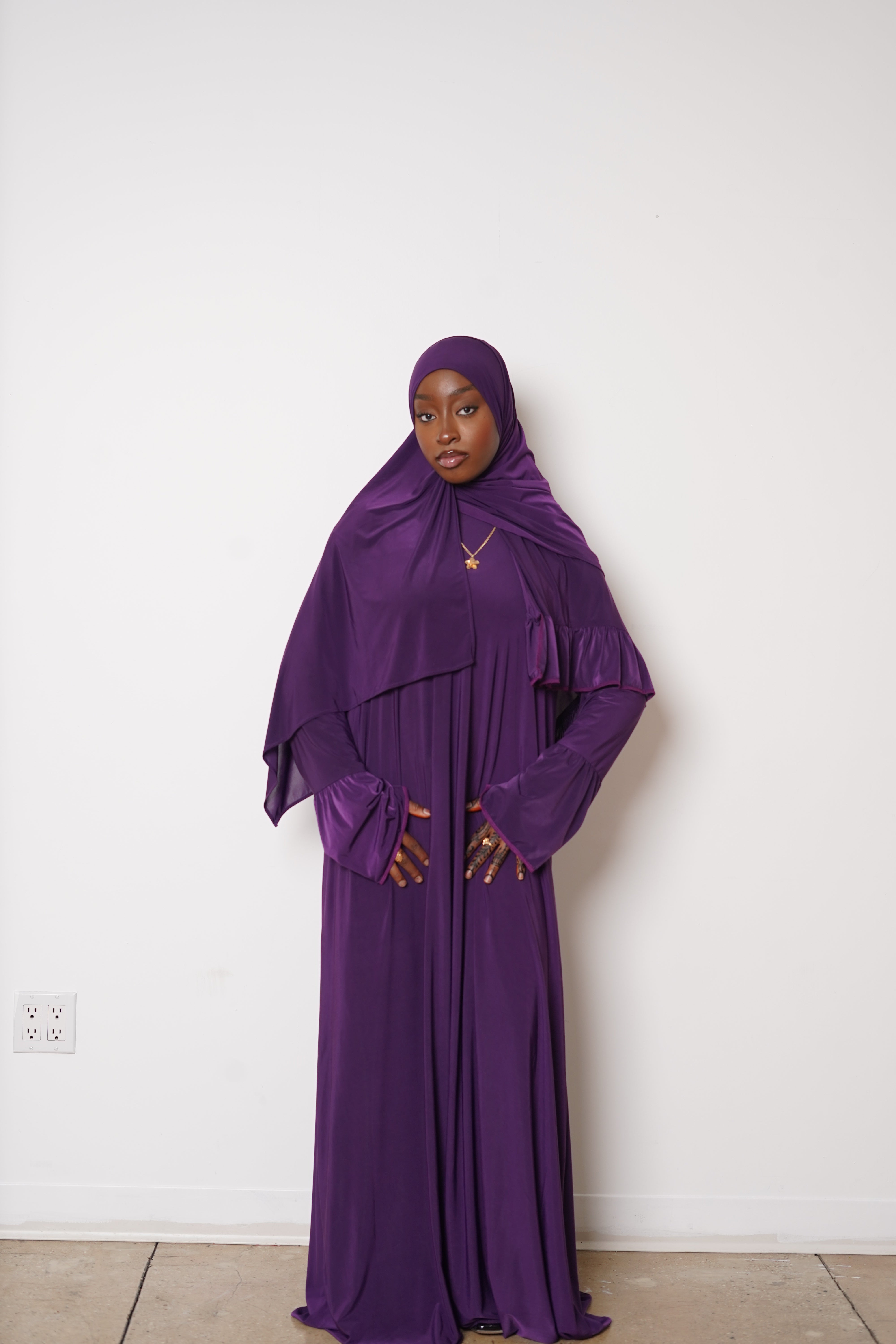Purple Trim Abaya Hijab Set