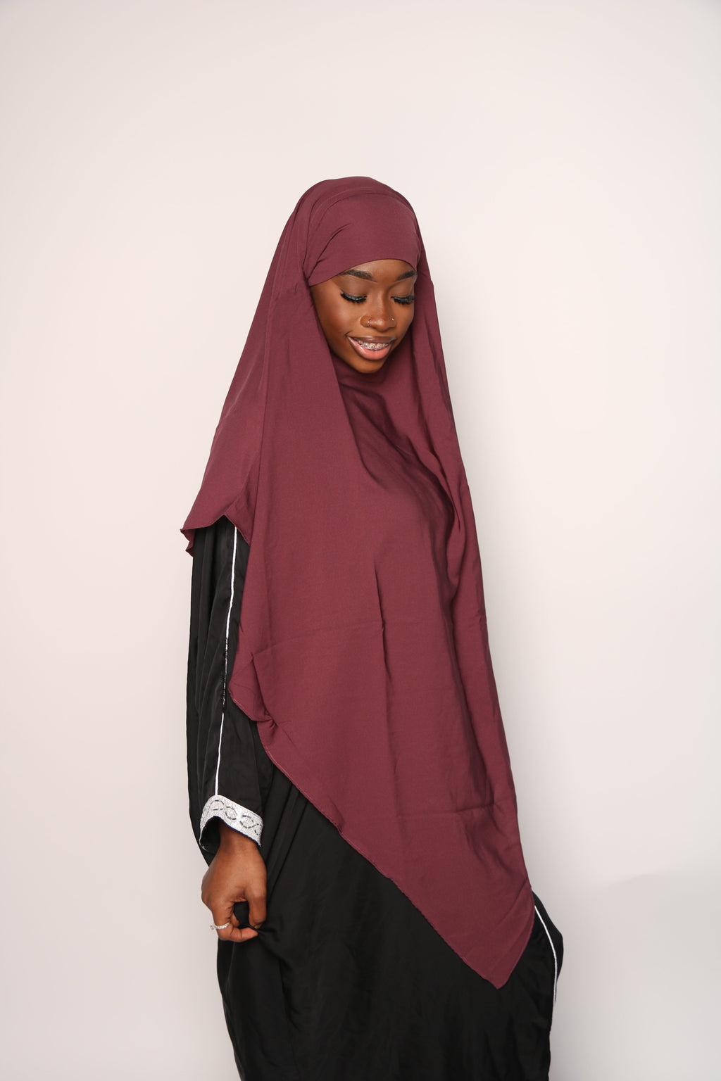 Burgundy One-Layer Khimar – Lightweight, Flowy With Niqab Strings